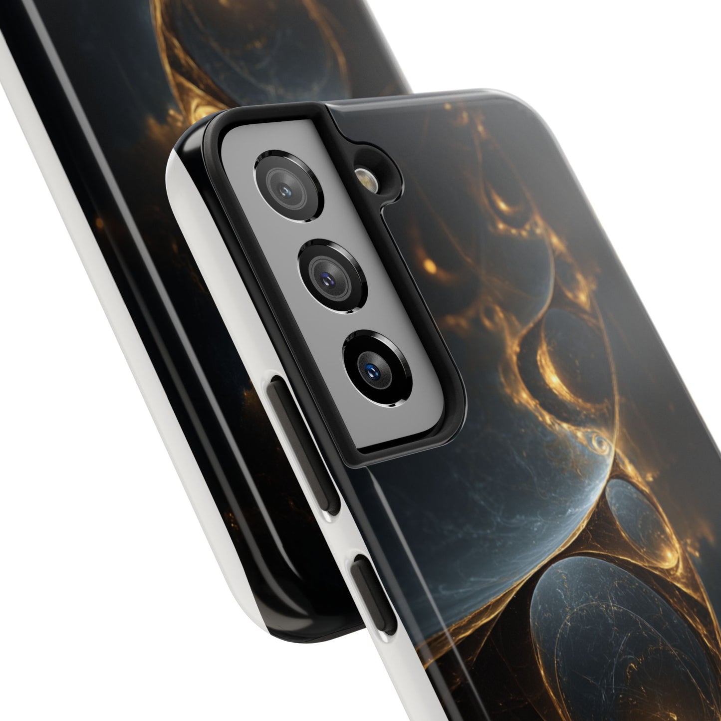 Stylish Tough Phone Case with Elegant Golden Swirls