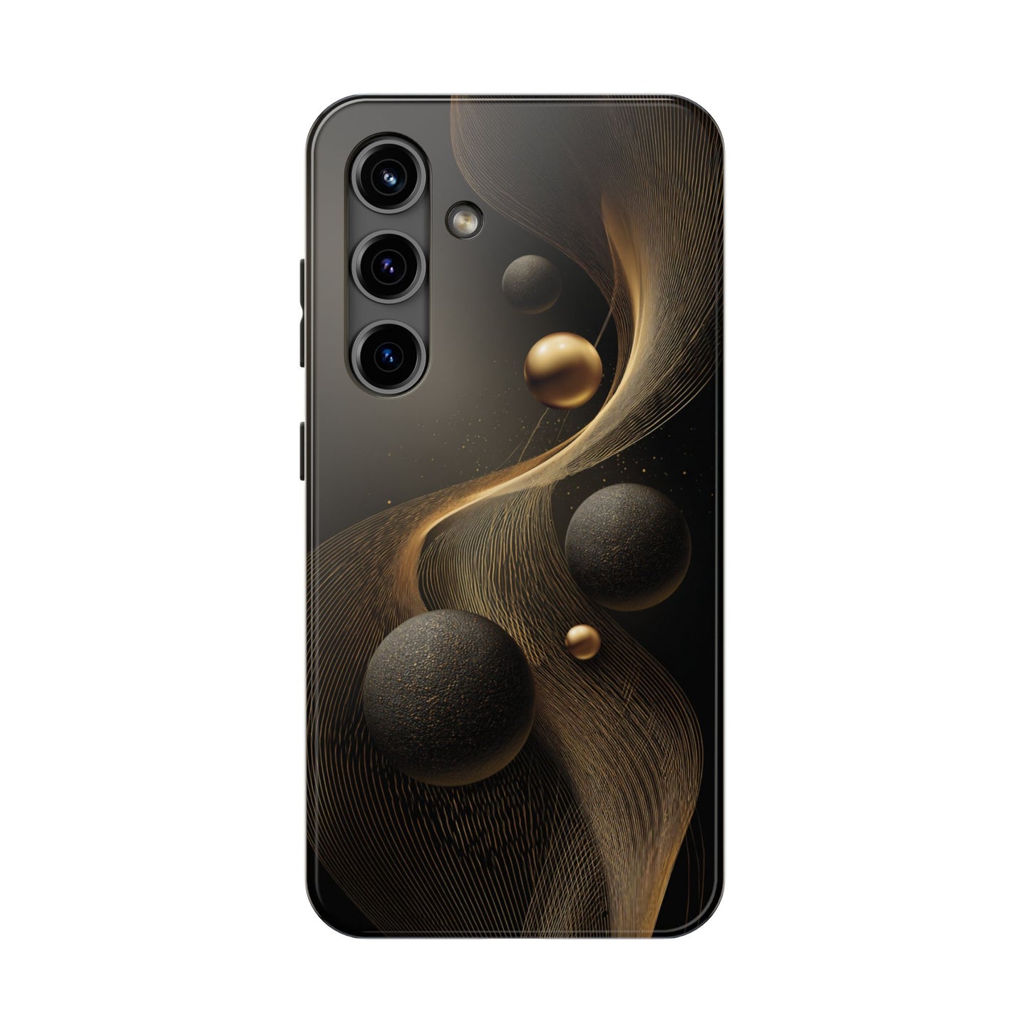 Cosmic Gold Waves Abstract Phone Case – Elegant Black Art