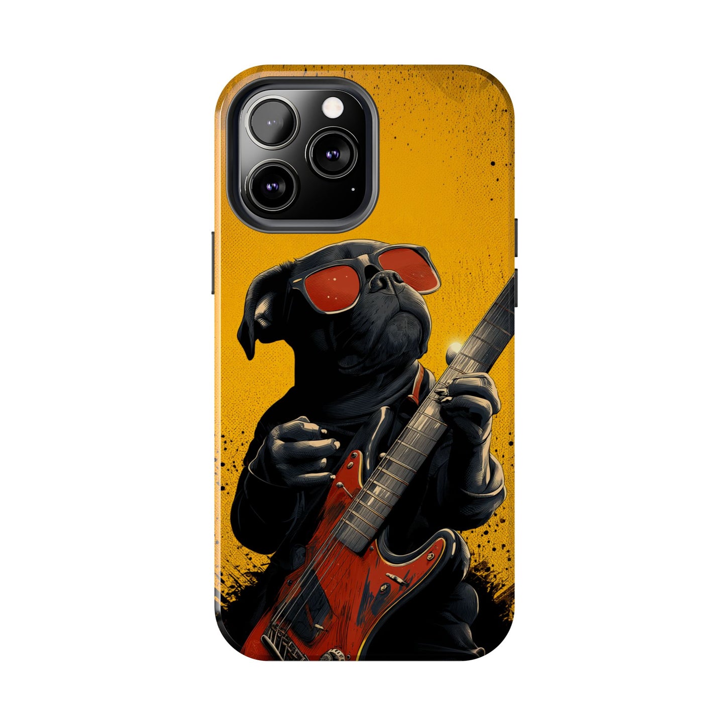 French Bulldog with Red Sunglasses Playing Red Guitar Tough Phone Case