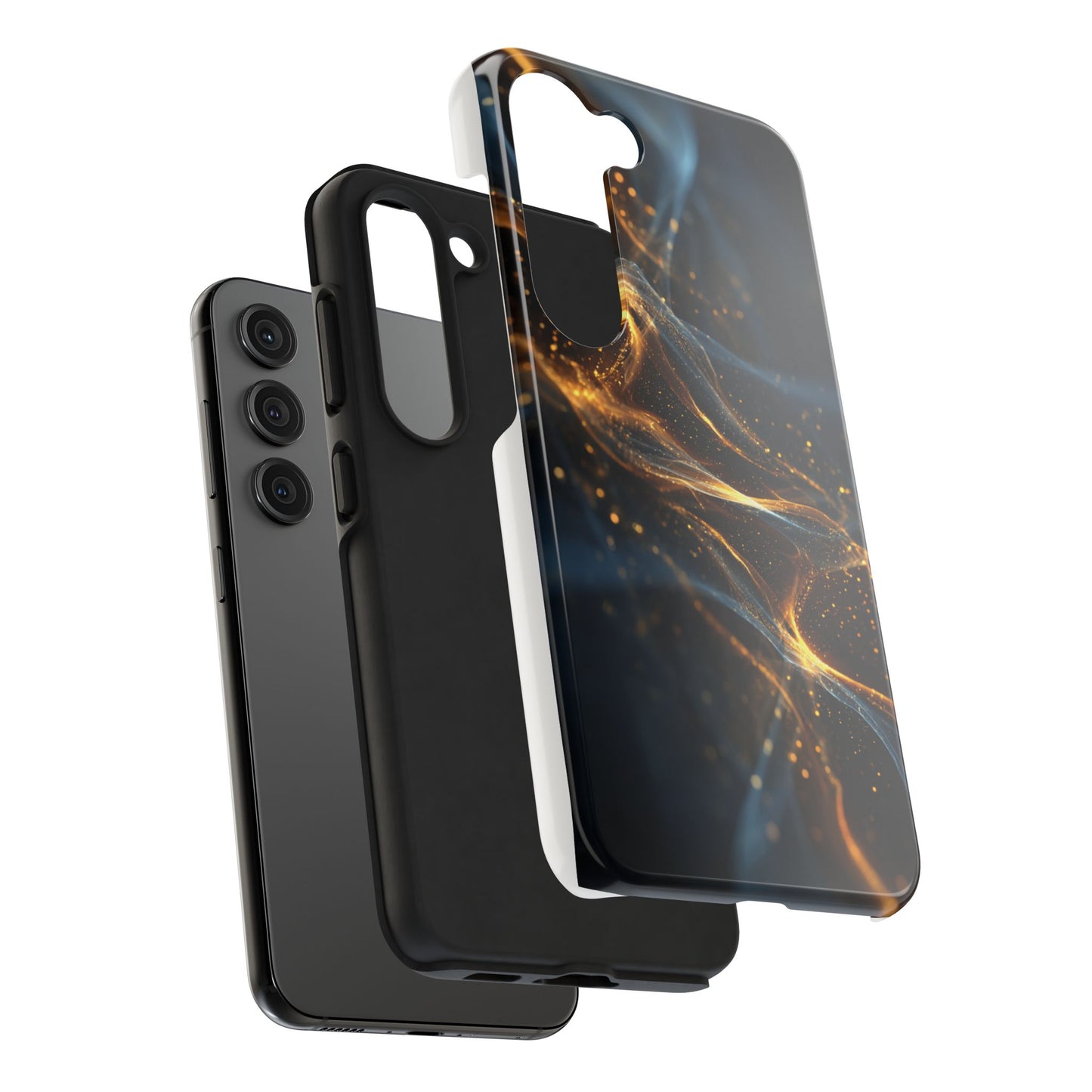 Stylish Tough Phone Case with Golden Swirl Design