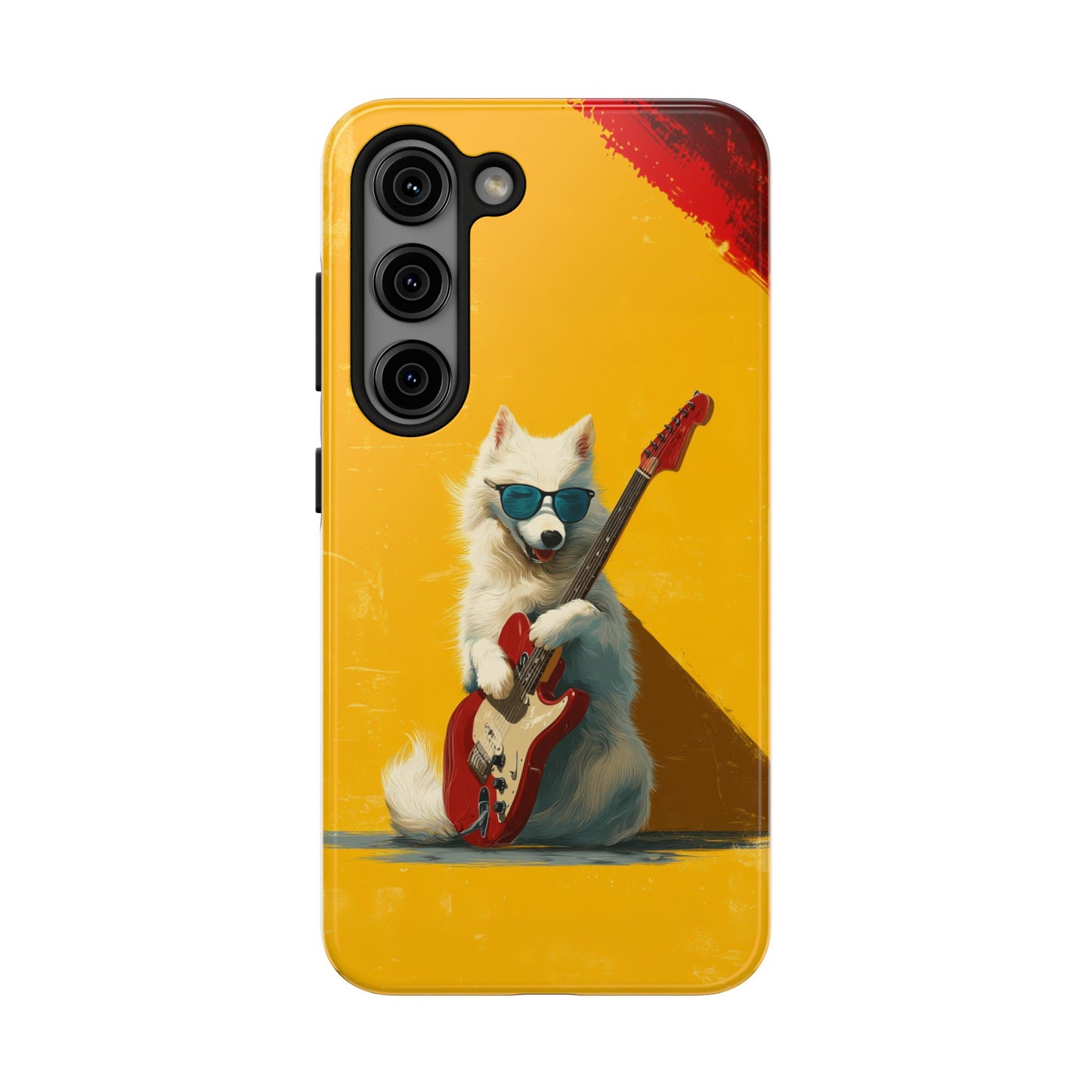 White Dog with Blue Sunglasses Playing Red Guitar Tough Phone Case