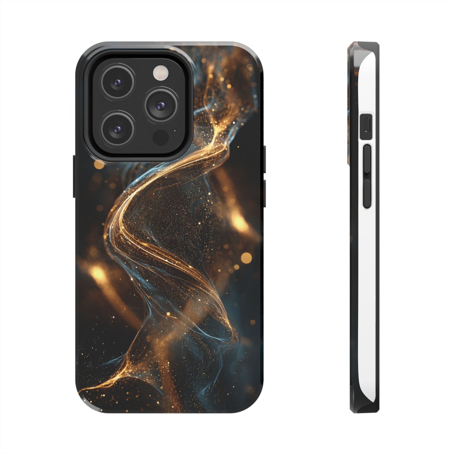 Stylish Tough Phone Case with Elegant Gold Swirl Design