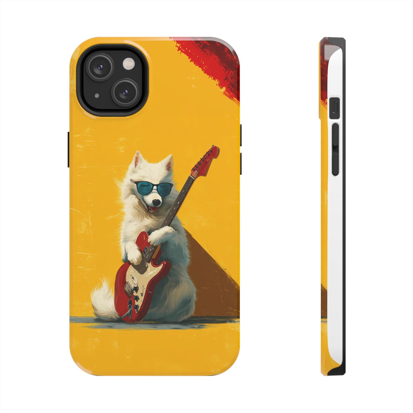 White Dog with Blue Sunglasses Playing Red Guitar Tough Phone Case
