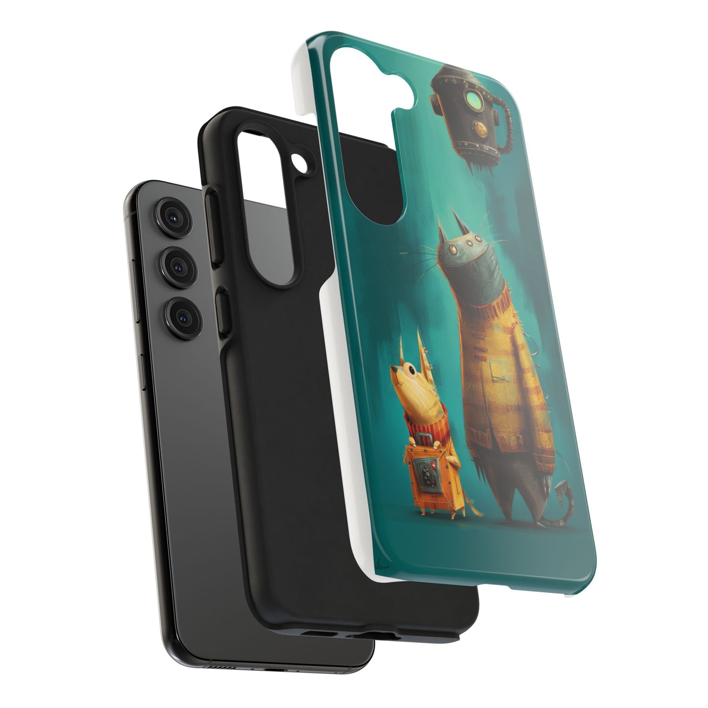 Whimsical Cat Adventure Tough Phone Case - Unique Design for Animal Lovers