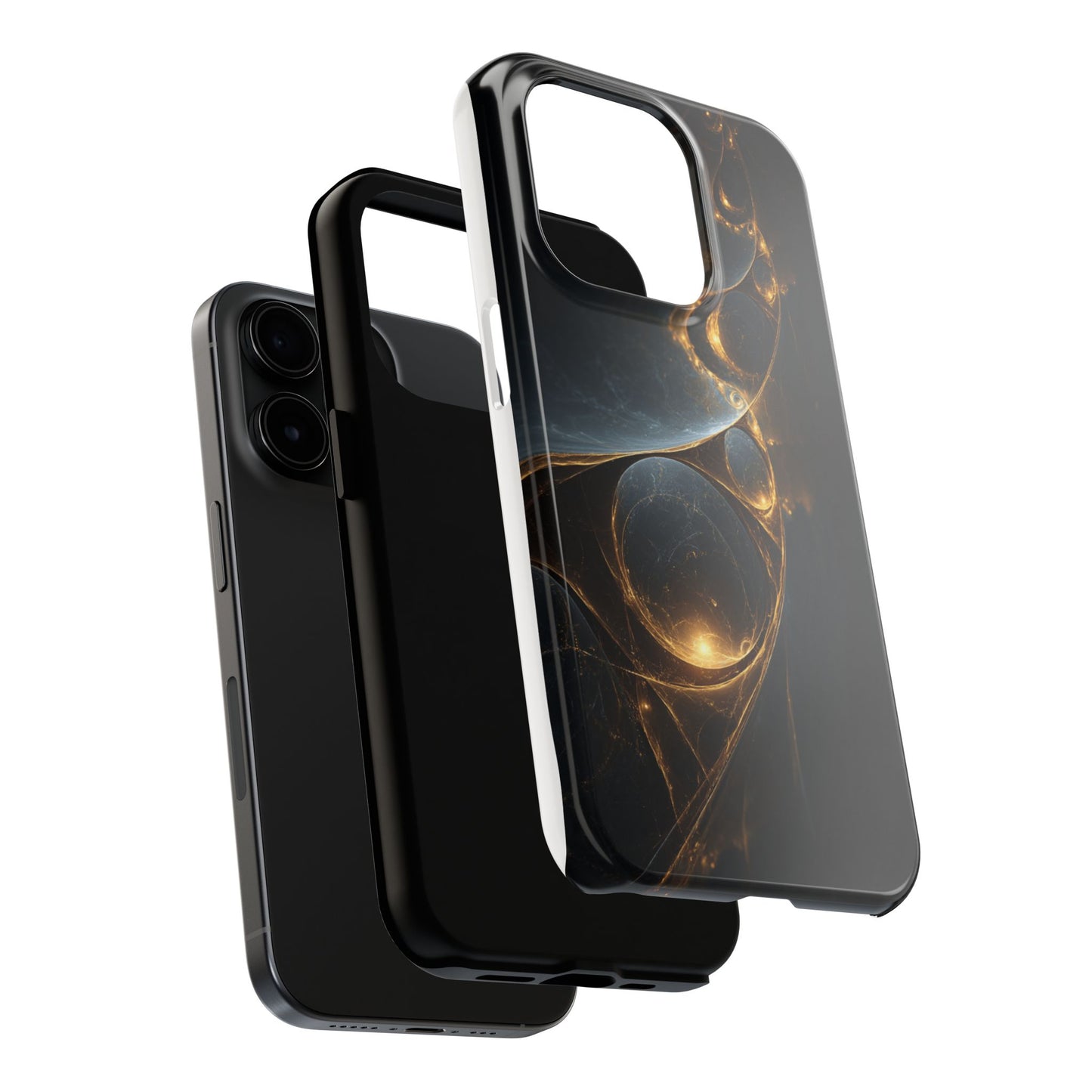 Stylish Tough Phone Case with Elegant Golden Swirls