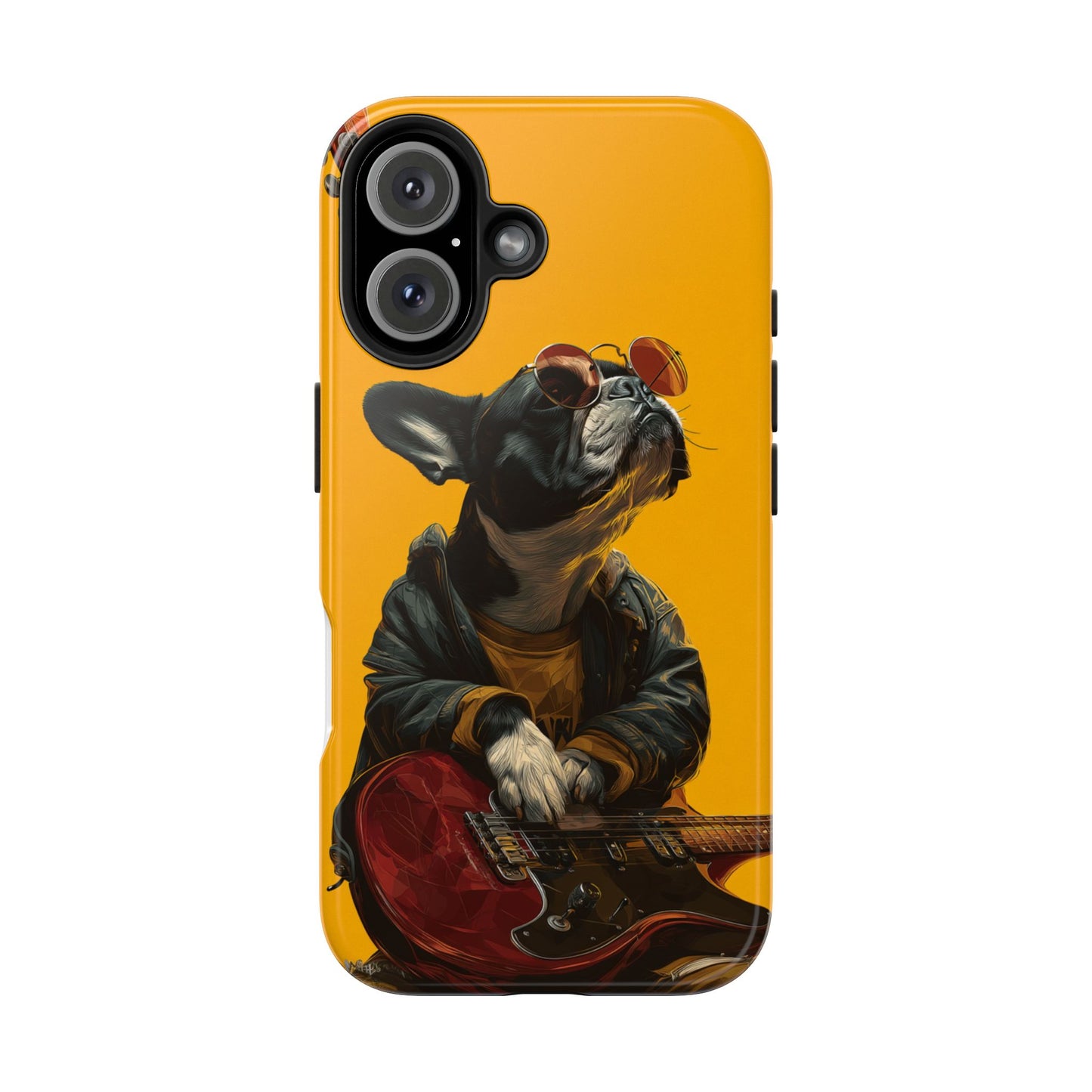 French Bulldog with Red Sunglasses Playing Red Guitar Tough Phone Case