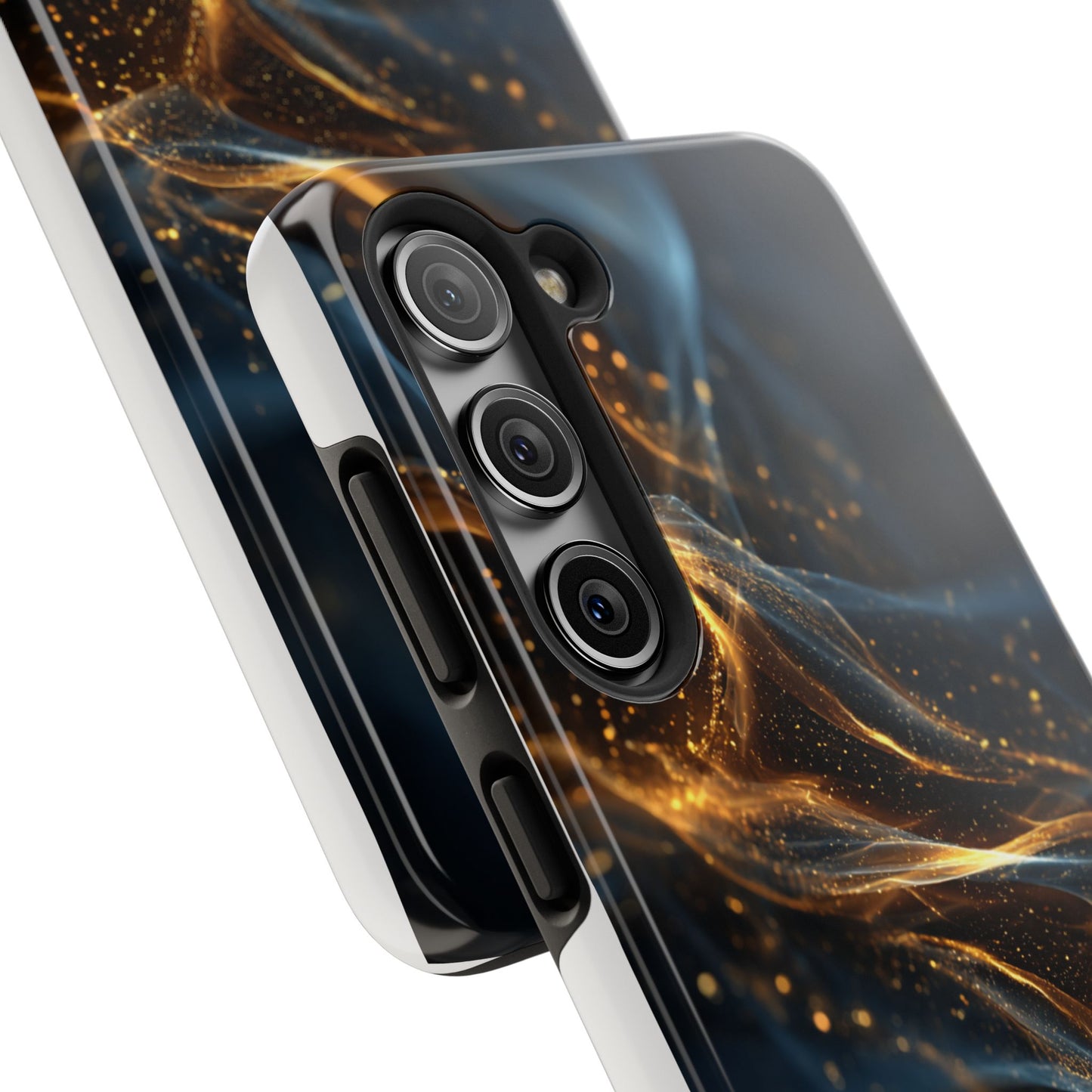 Stylish Tough Phone Case with Golden Swirl Design