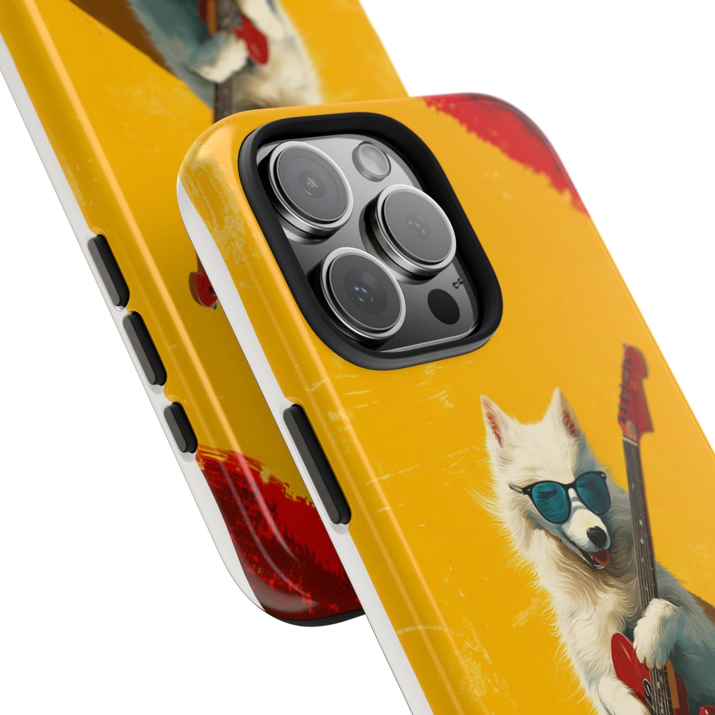 White Dog with Blue Sunglasses Playing Red Guitar Tough Phone Case