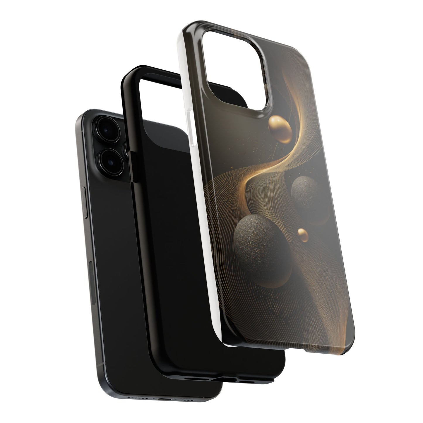 Cosmic Gold Waves Abstract Phone Case – Elegant Black Art