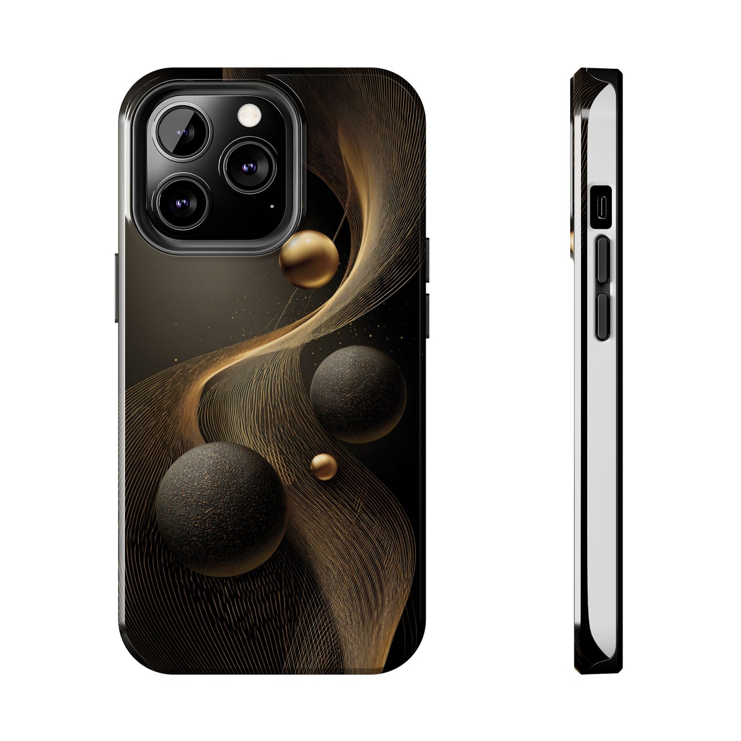 Cosmic Gold Waves Abstract Phone Case – Elegant Black Art