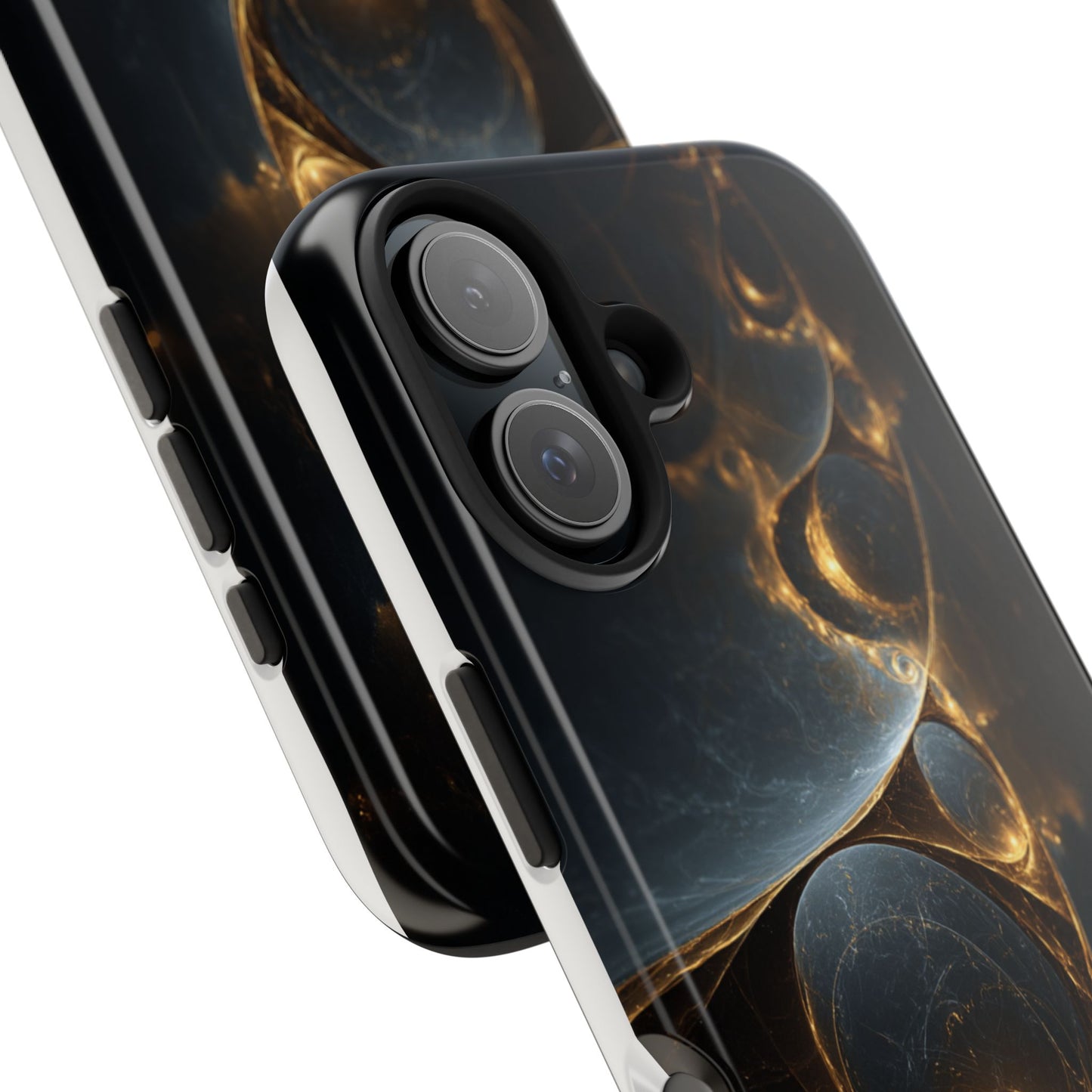 Stylish Tough Phone Case with Elegant Golden Swirls