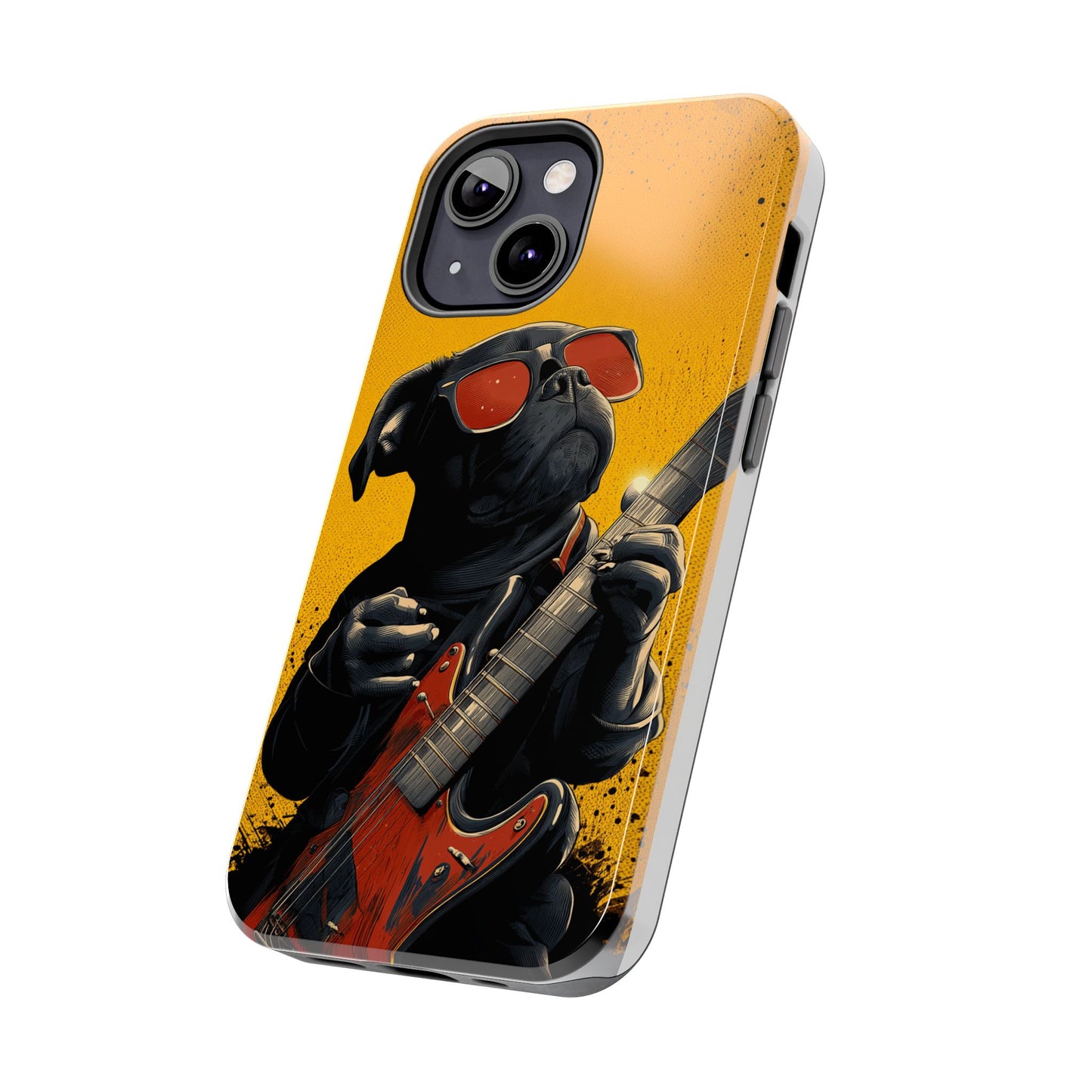 French Bulldog with Red Sunglasses Playing Red Guitar Tough Phone Case