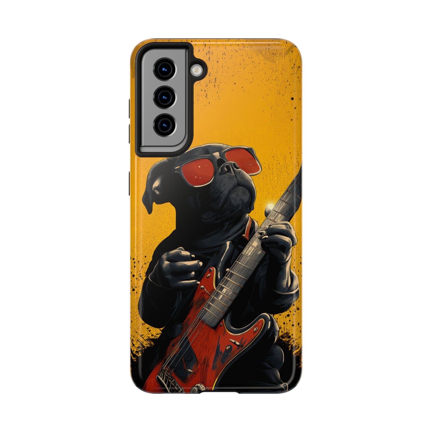 French Bulldog with Red Sunglasses Playing Red Guitar Tough Phone Case