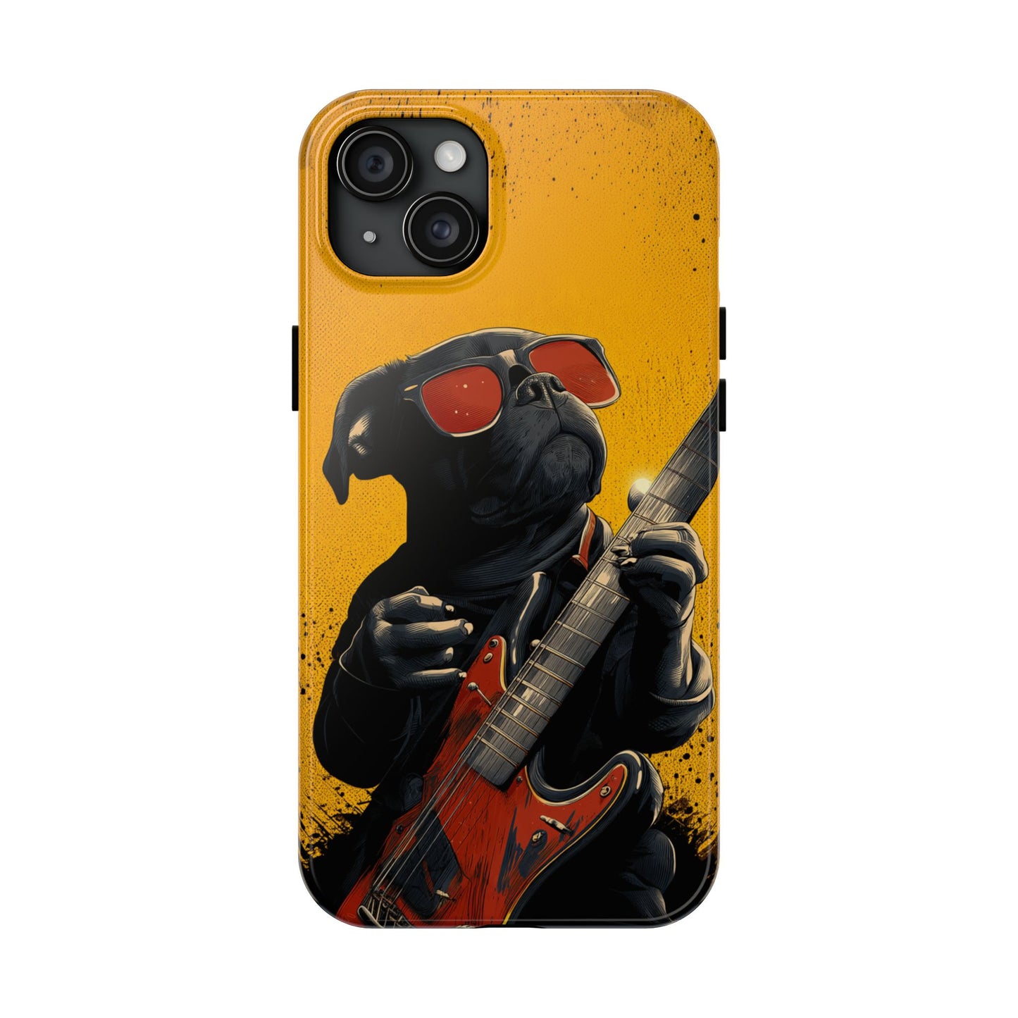 French Bulldog with Red Sunglasses Playing Red Guitar Tough Phone Case