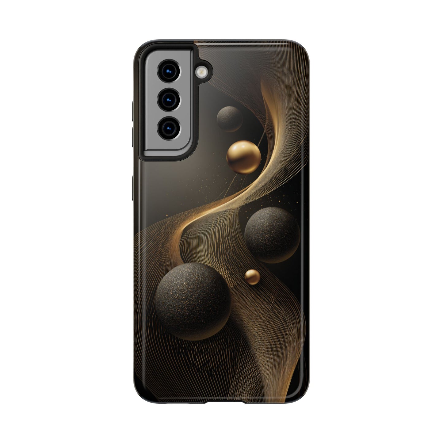 Cosmic Gold Waves Abstract Phone Case – Elegant Black Art