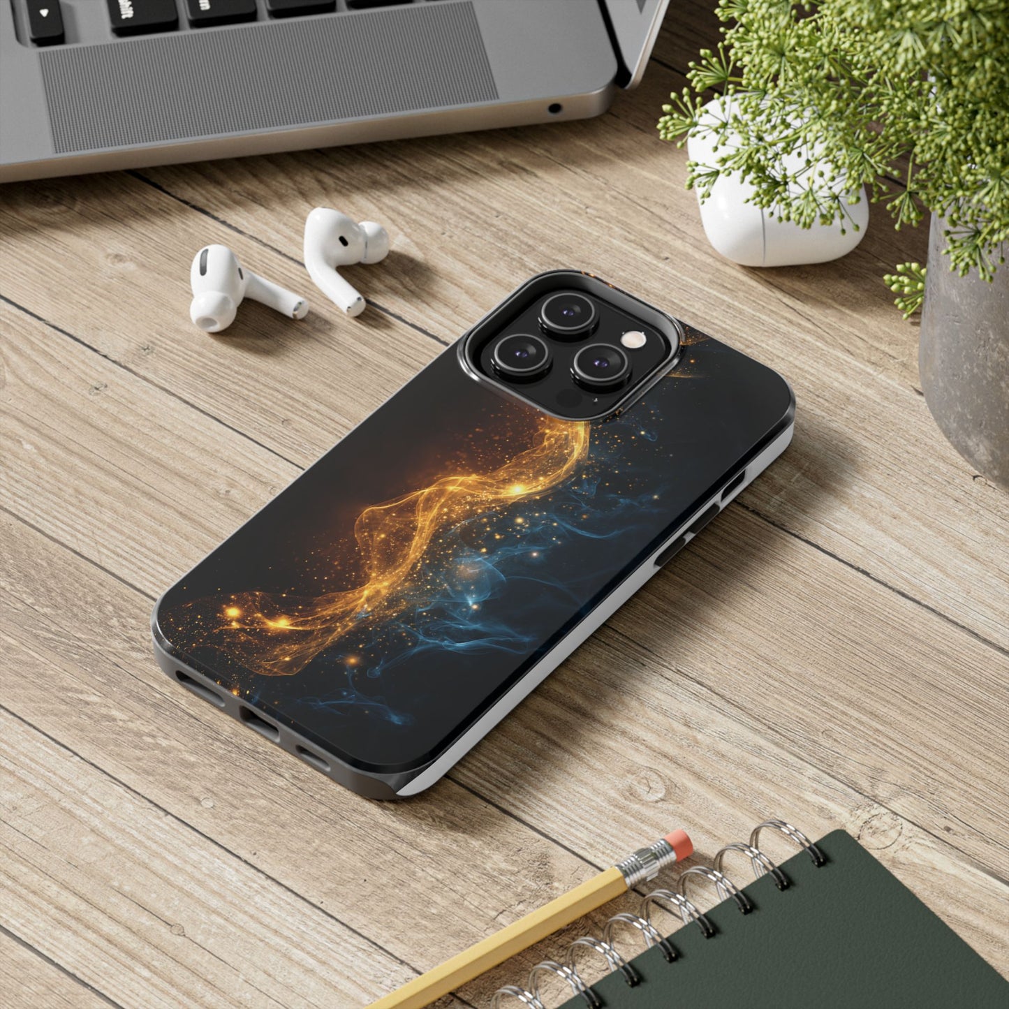 Dynamic Gold and Blue Tough Phone Case - Durable Protection with a Stunning Design
