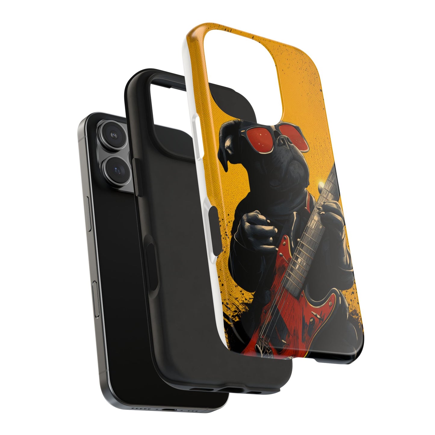 French Bulldog with Red Sunglasses Playing Red Guitar Tough Phone Case