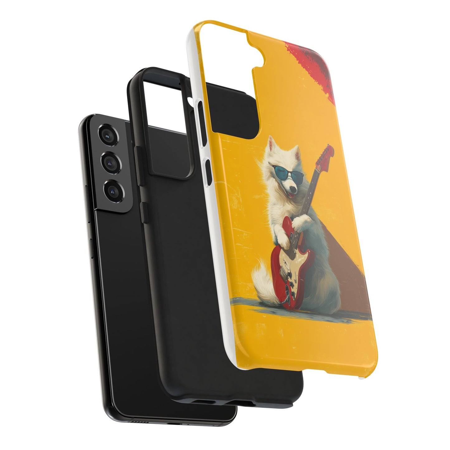 White Dog with Blue Sunglasses Playing Red Guitar Tough Phone Case