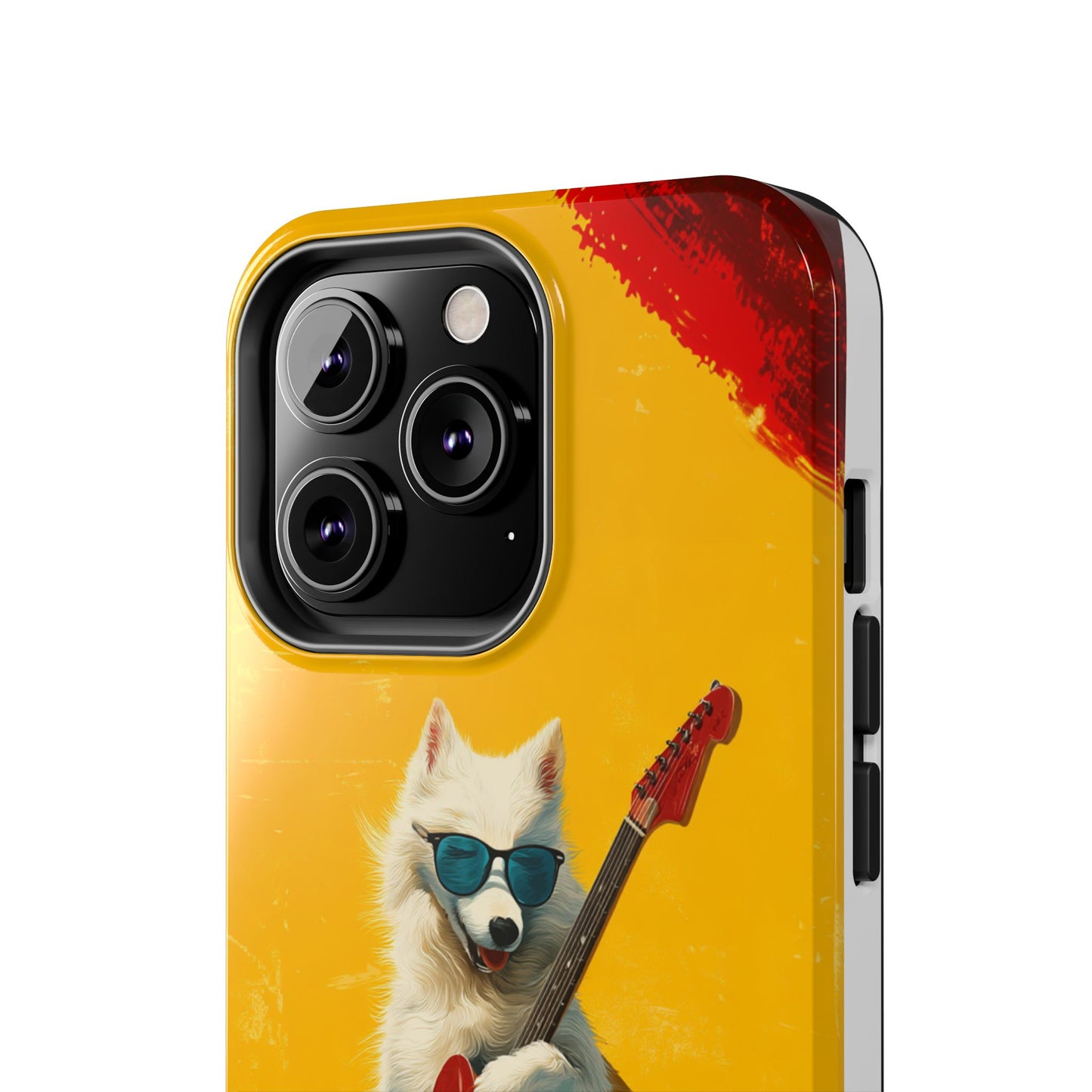White Dog with Blue Sunglasses Playing Red Guitar Tough Phone Case