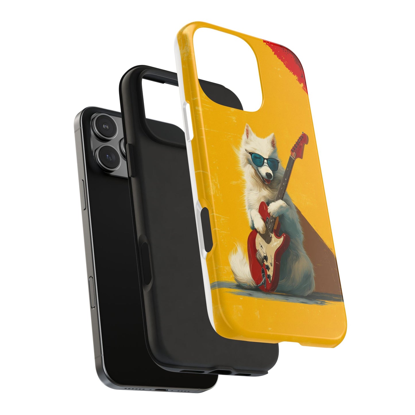 White Dog with Blue Sunglasses Playing Red Guitar Tough Phone Case