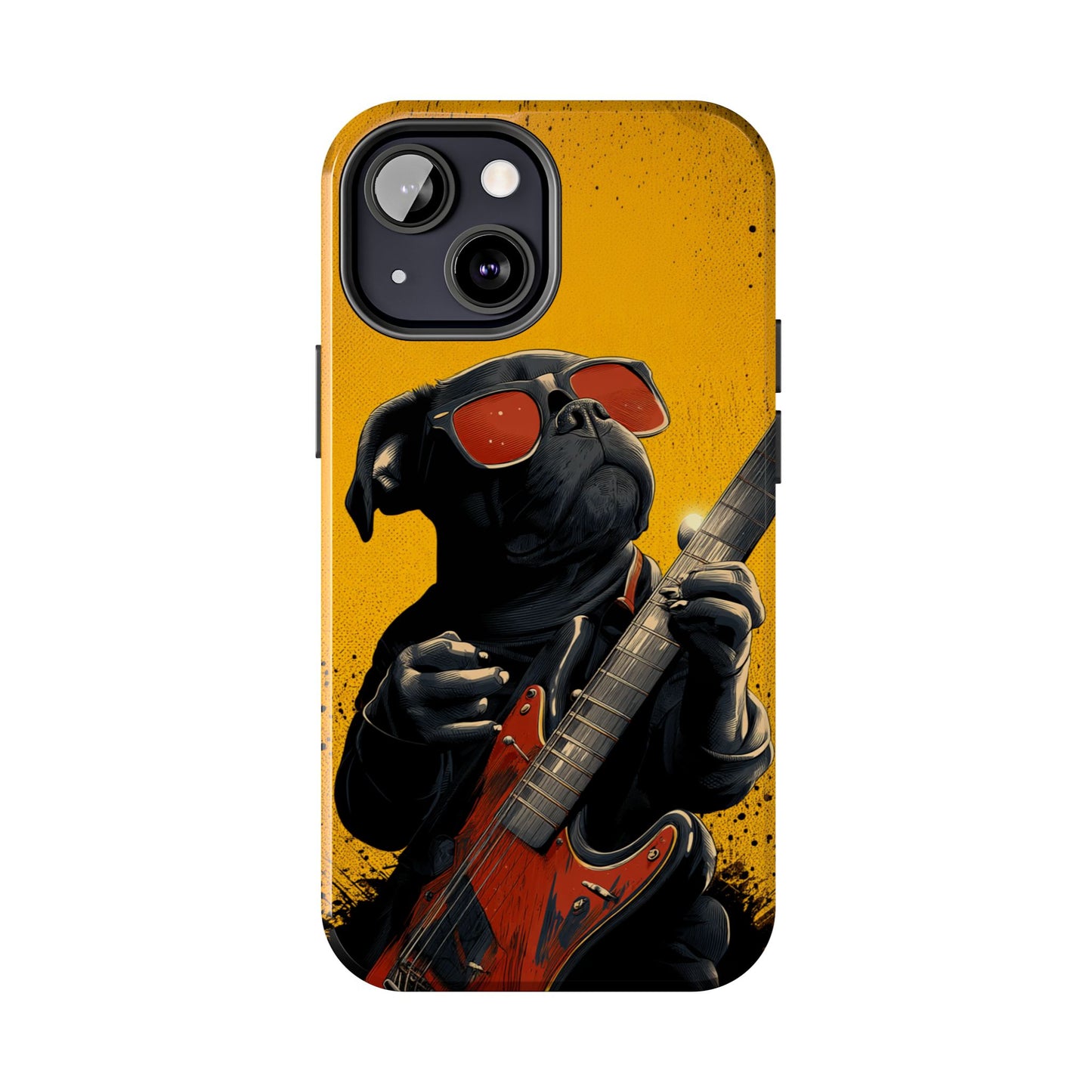 French Bulldog with Red Sunglasses Playing Red Guitar Tough Phone Case