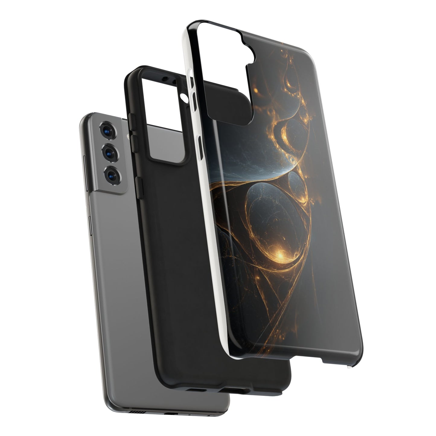 Stylish Tough Phone Case with Elegant Golden Swirls