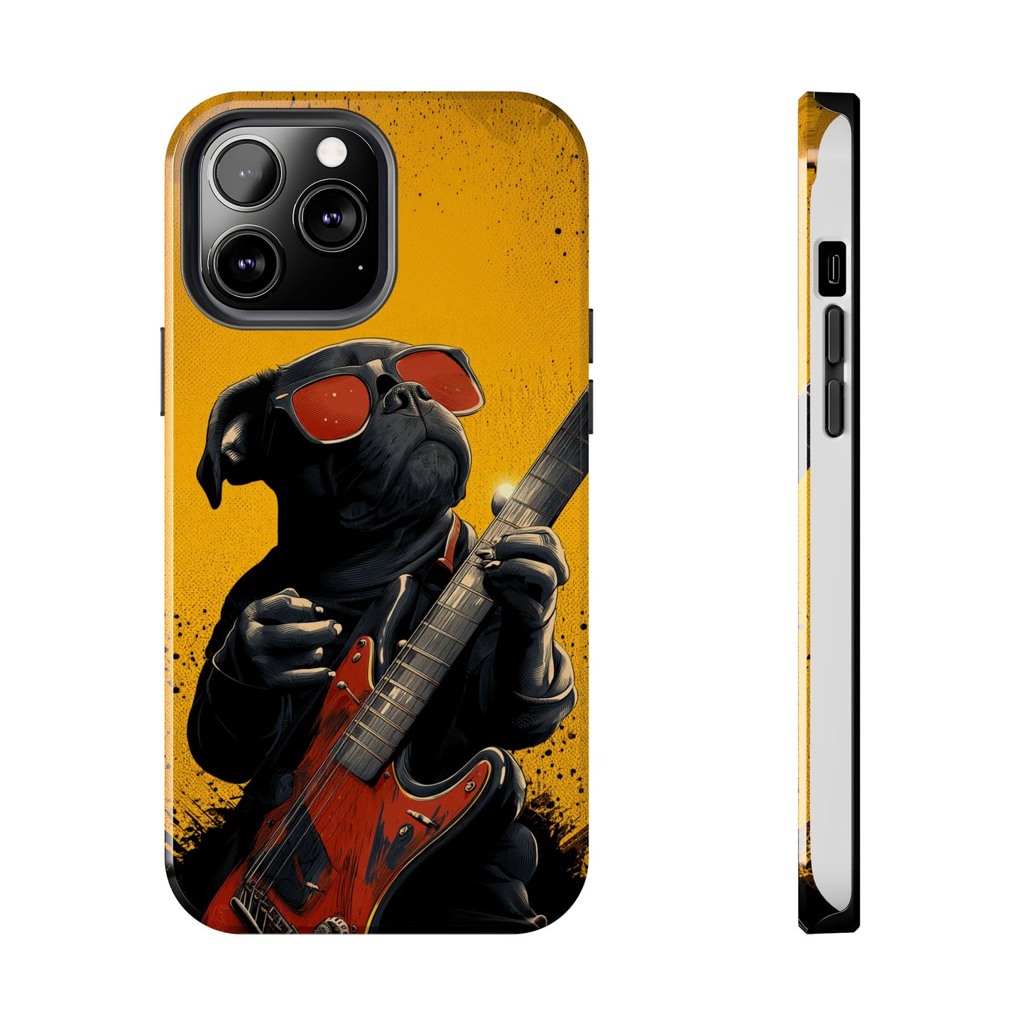 French Bulldog with Red Sunglasses Playing Red Guitar Tough Phone Case