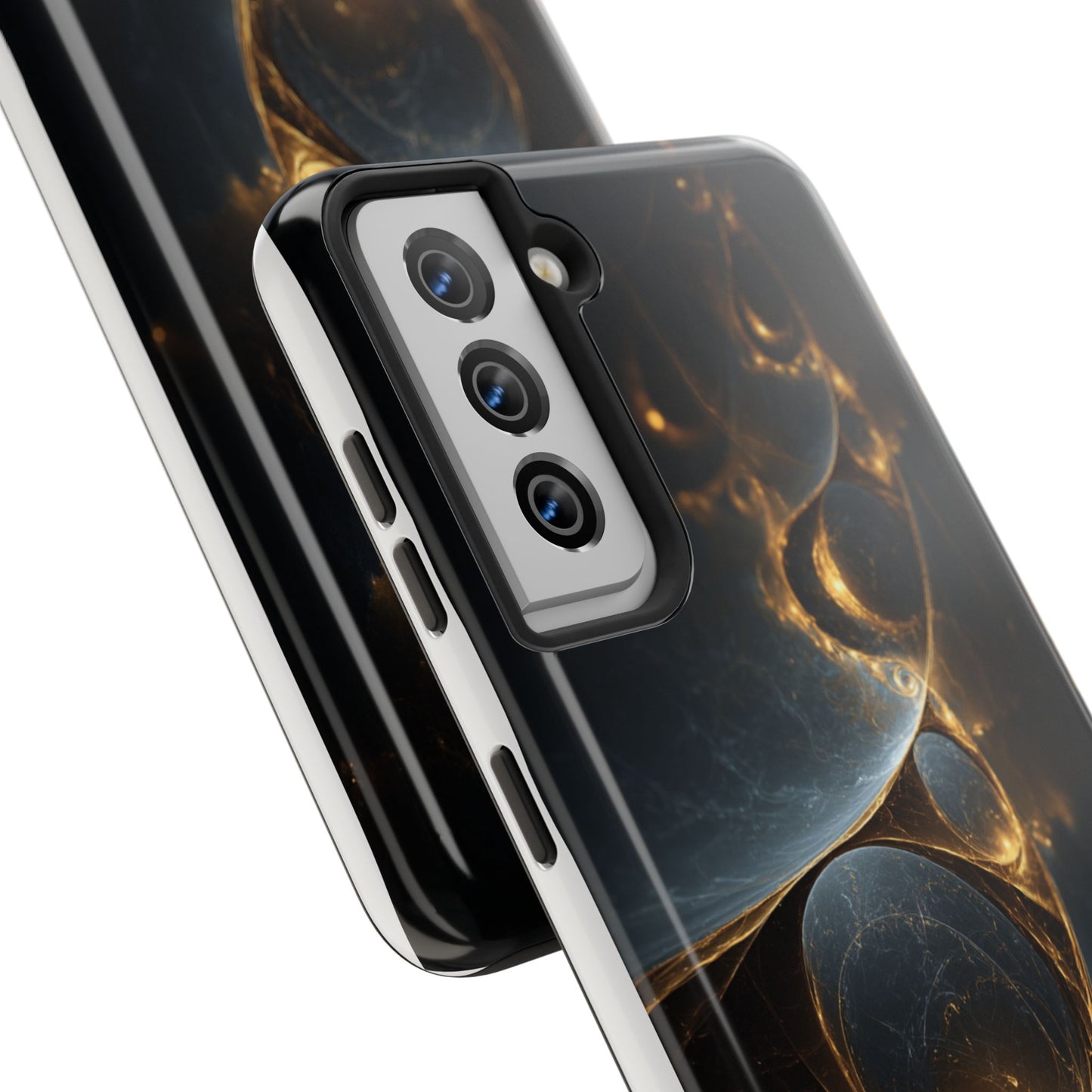 Stylish Tough Phone Case with Elegant Golden Swirls