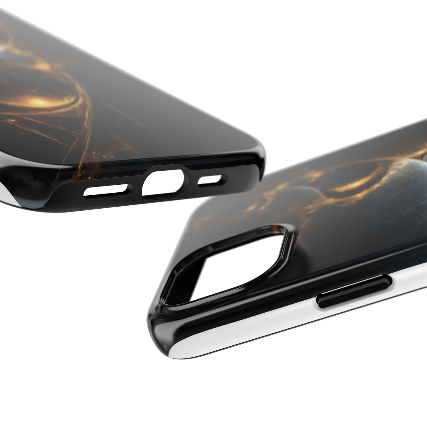 Stylish Tough Phone Case with Elegant Golden Swirls