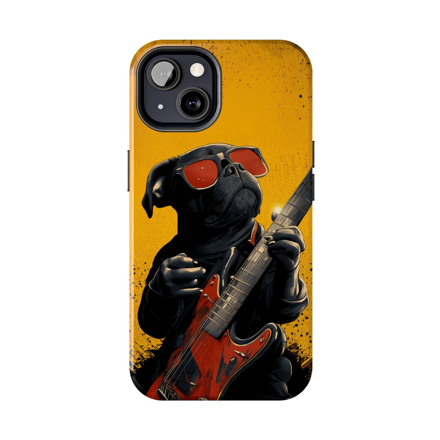 French Bulldog with Red Sunglasses Playing Red Guitar Tough Phone Case