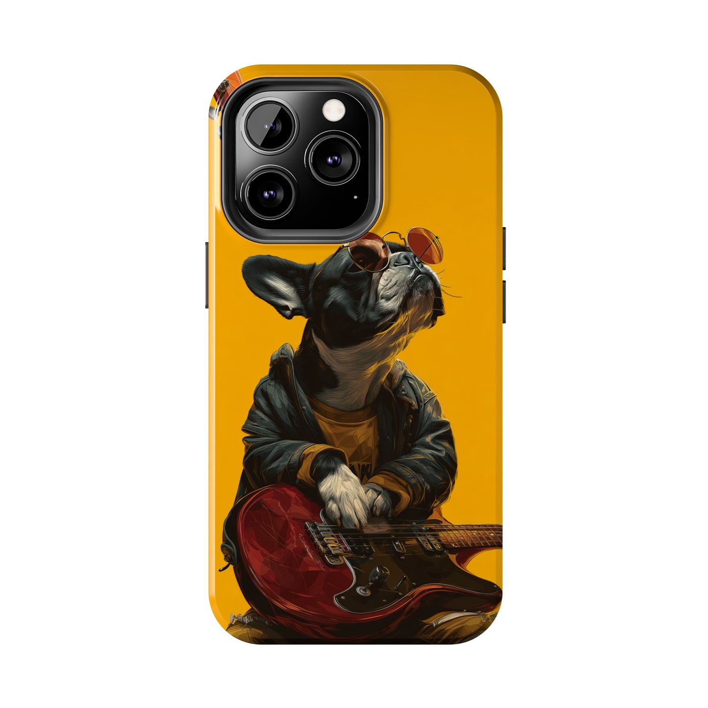 French Bulldog with Red Sunglasses Playing Red Guitar Tough Phone Case