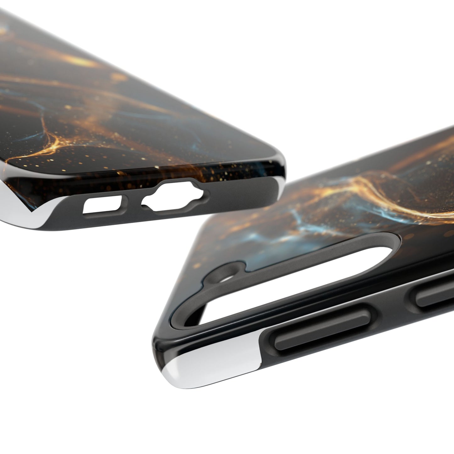Stylish Tough Phone Case with Elegant Gold Swirl Design