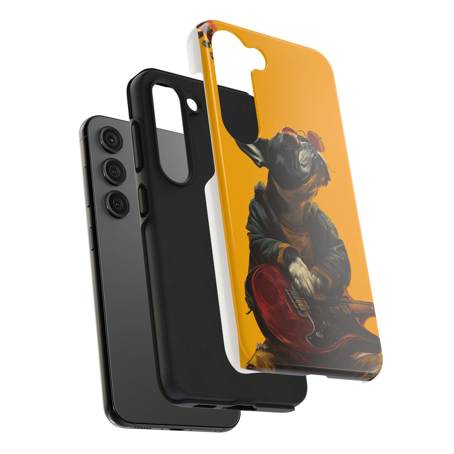 French Bulldog with Red Sunglasses Playing Red Guitar Tough Phone Case