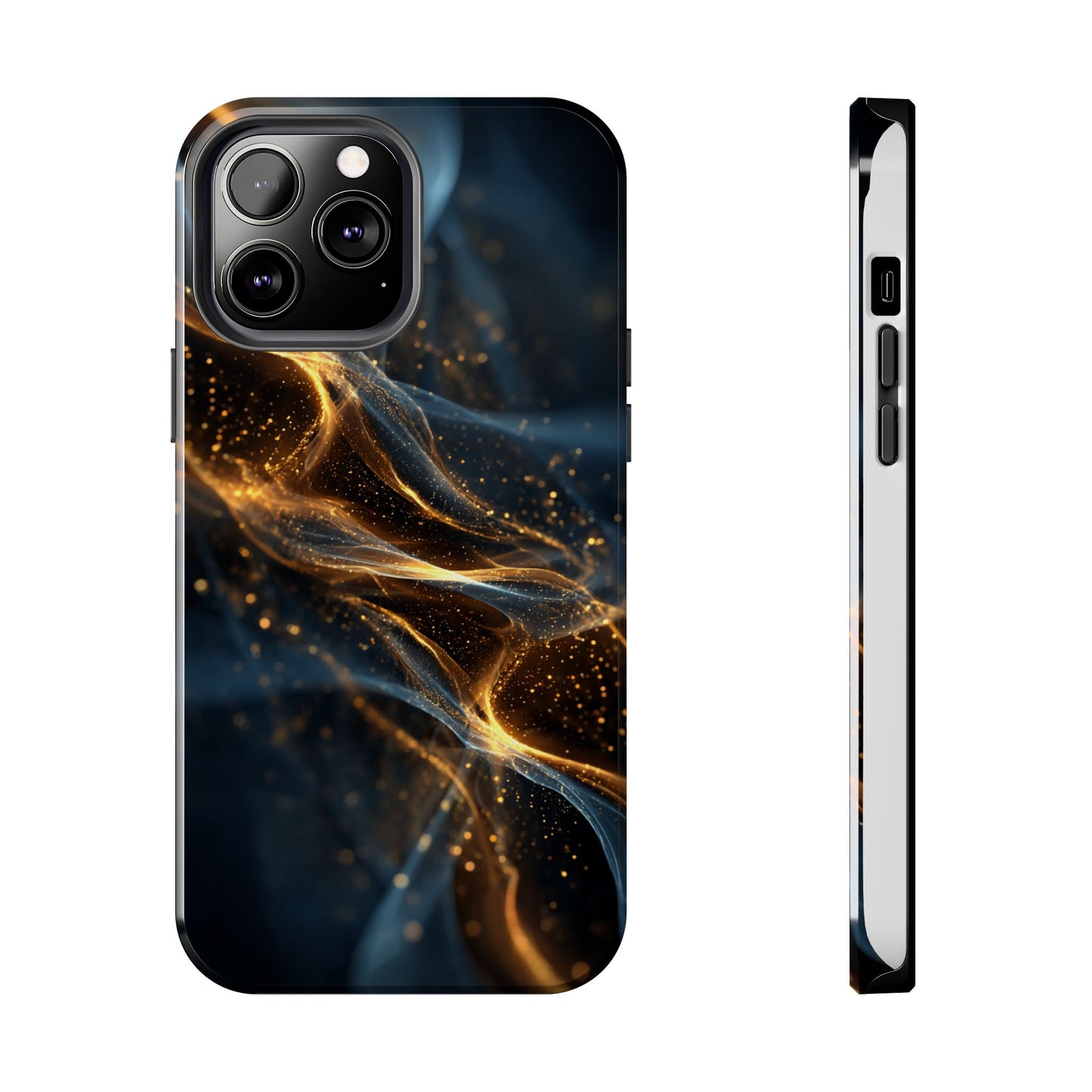 Stylish Tough Phone Case with Golden Swirl Design