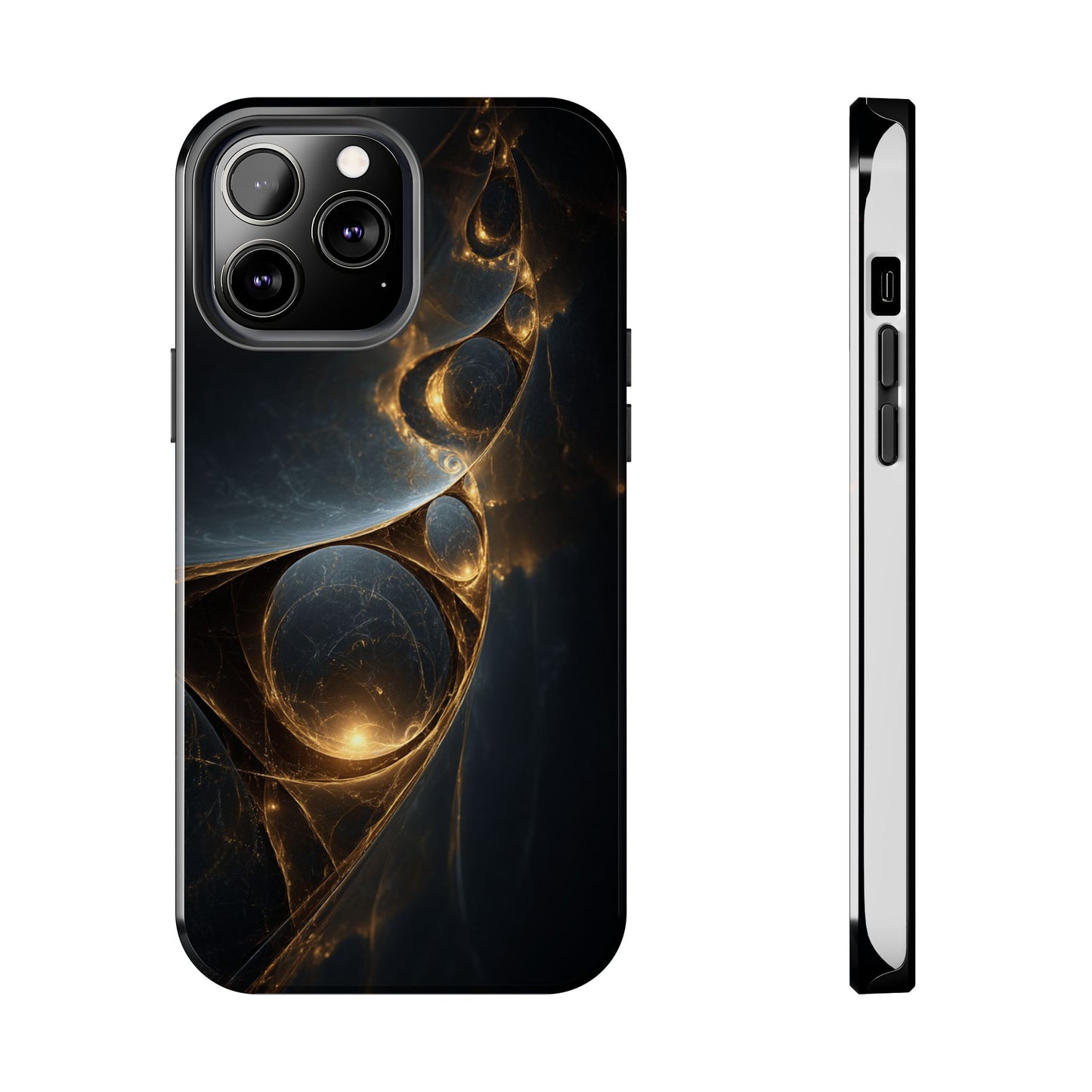 Stylish Tough Phone Case with Elegant Golden Swirls