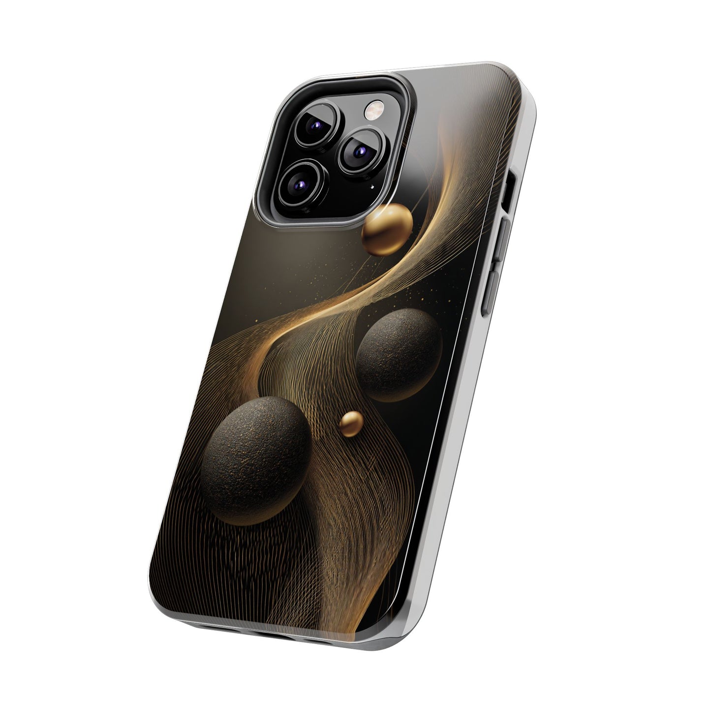 Cosmic Gold Waves Abstract Phone Case – Elegant Black Art