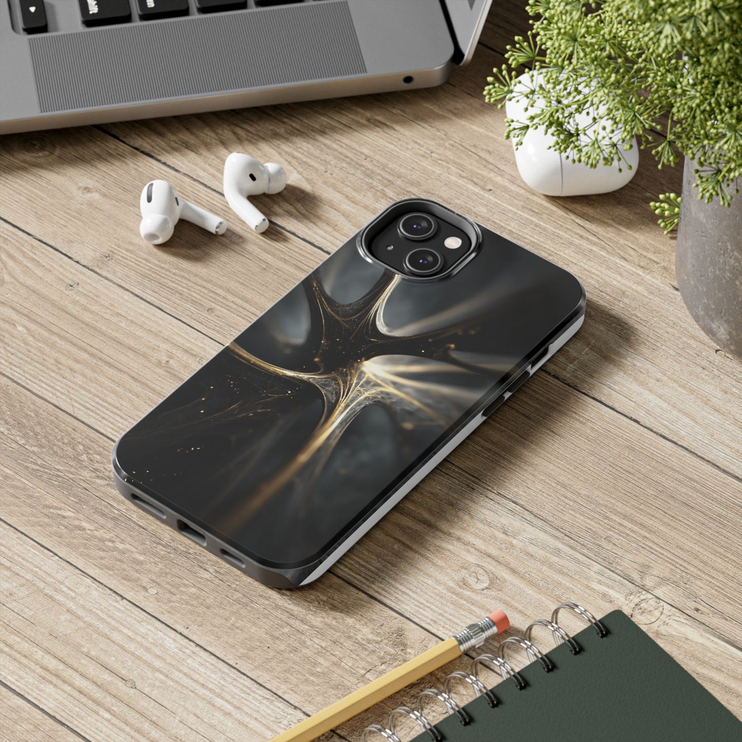 Elegant Tough Phone Case with Abstract Metallic Design