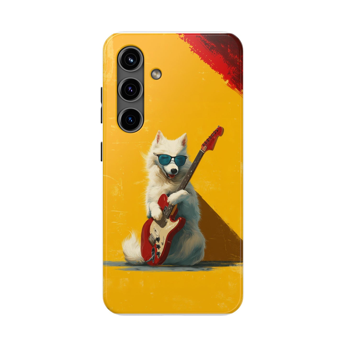 White Dog with Blue Sunglasses Playing Red Guitar Tough Phone Case