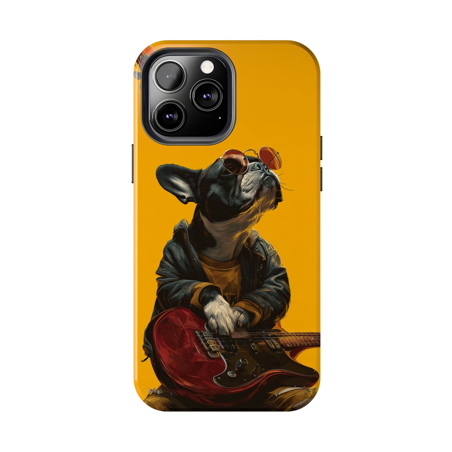 French Bulldog with Red Sunglasses Playing Red Guitar Tough Phone Case