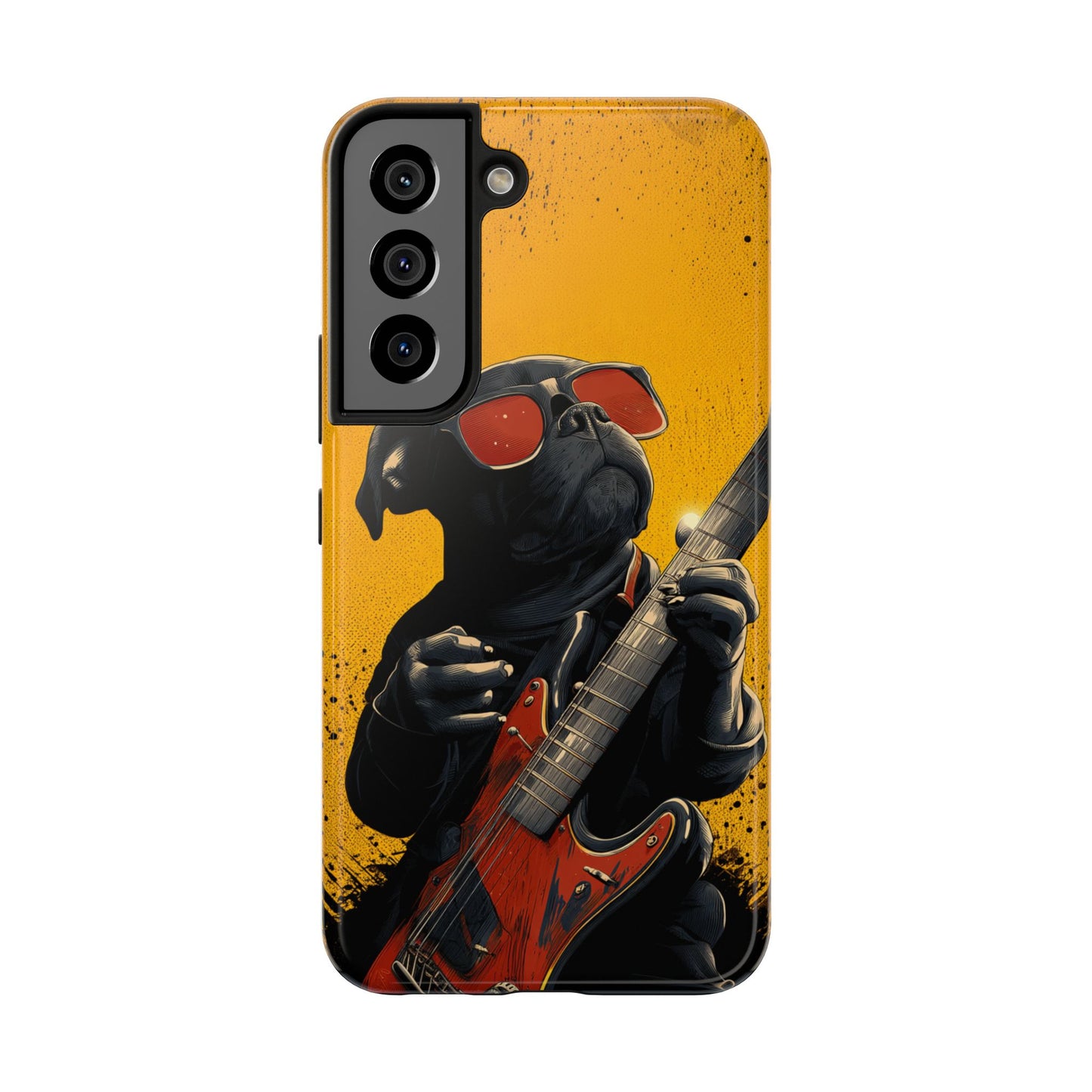 French Bulldog with Red Sunglasses Playing Red Guitar Tough Phone Case