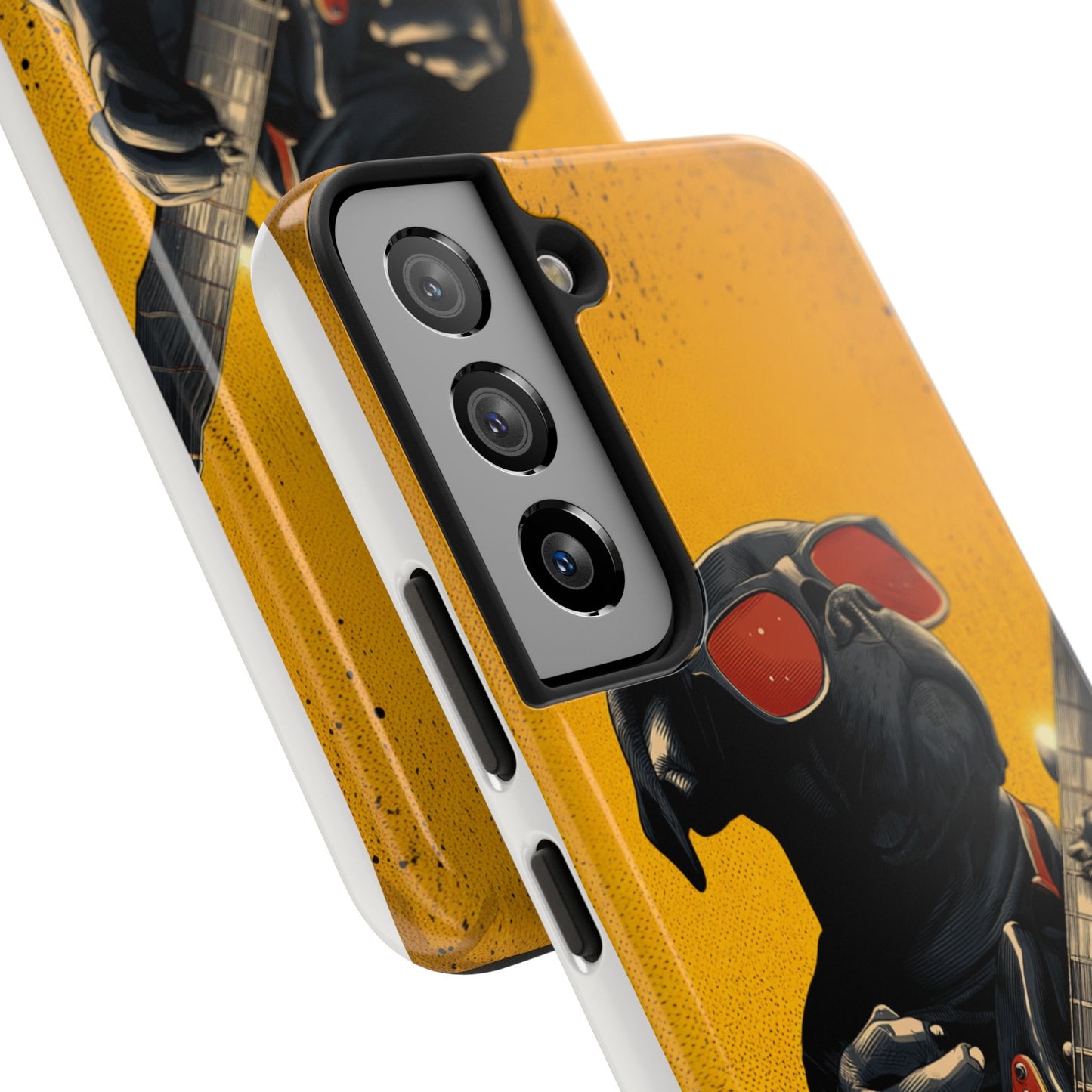 French Bulldog with Red Sunglasses Playing Red Guitar Tough Phone Case