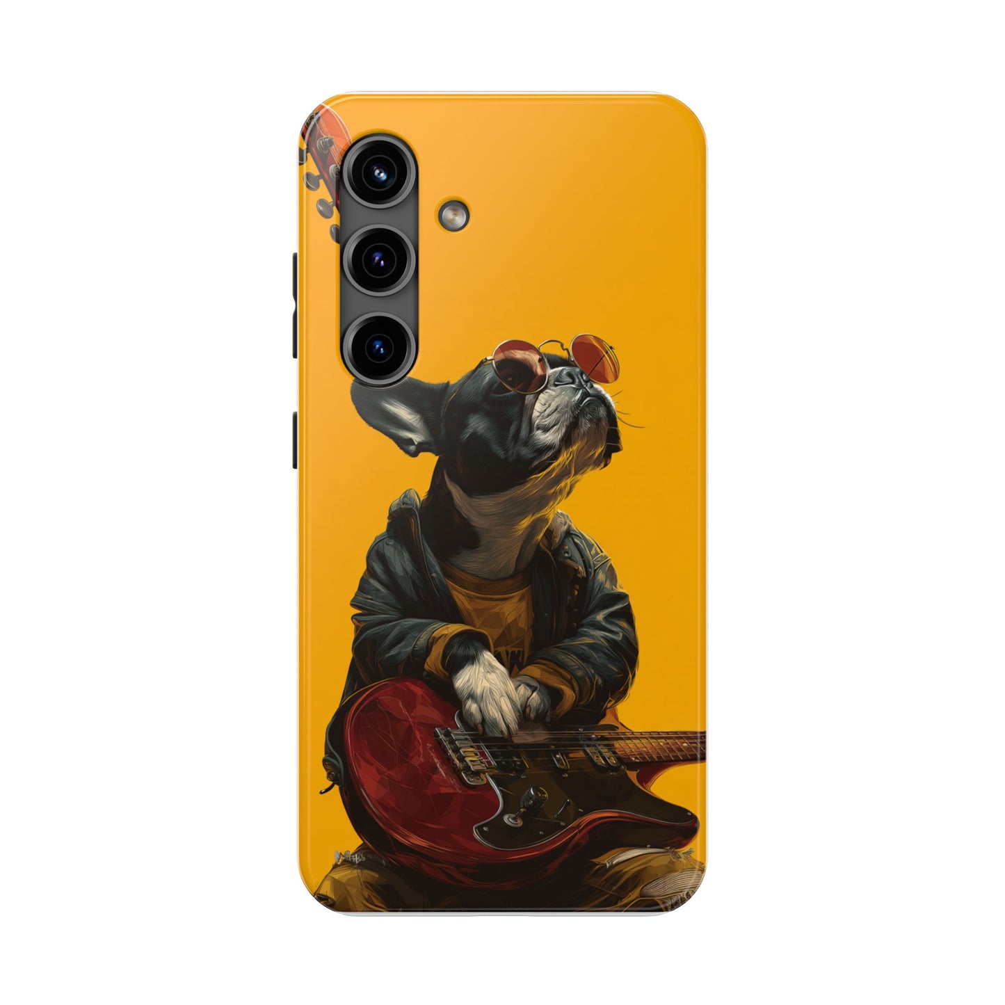 French Bulldog with Red Sunglasses Playing Red Guitar Tough Phone Case