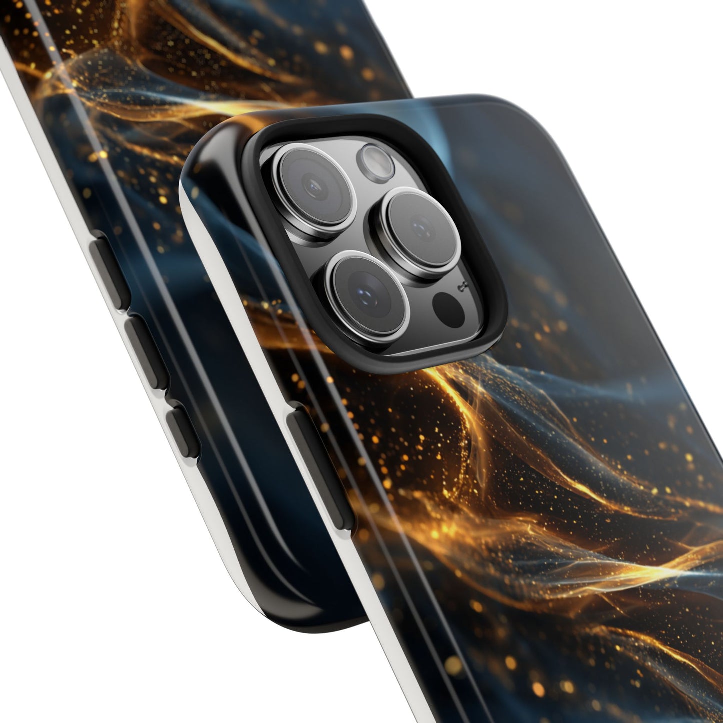 Stylish Tough Phone Case with Golden Swirl Design