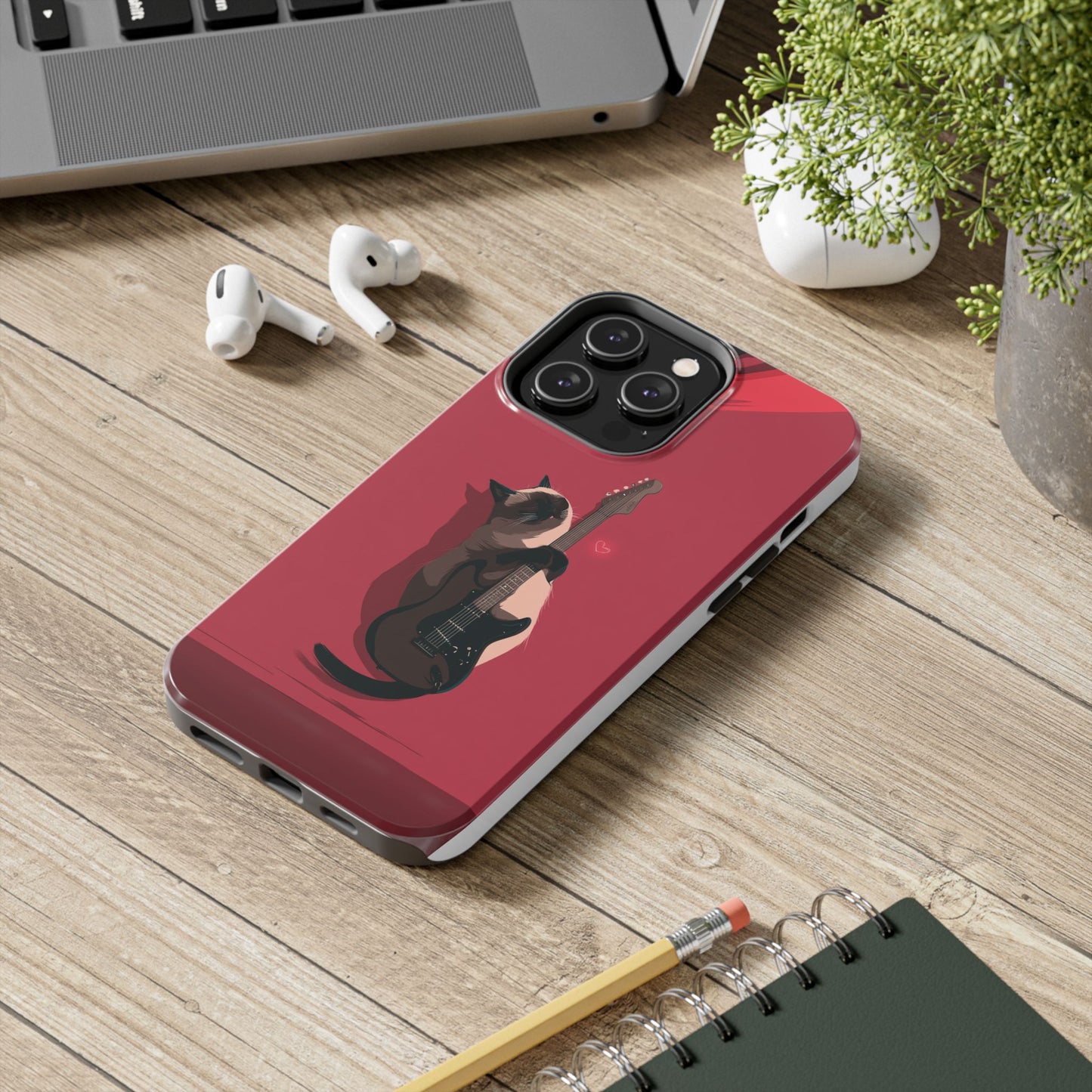 Charming Cat with Guitar Tough Phone Case – Wearable Art for Cat & Music Lovers