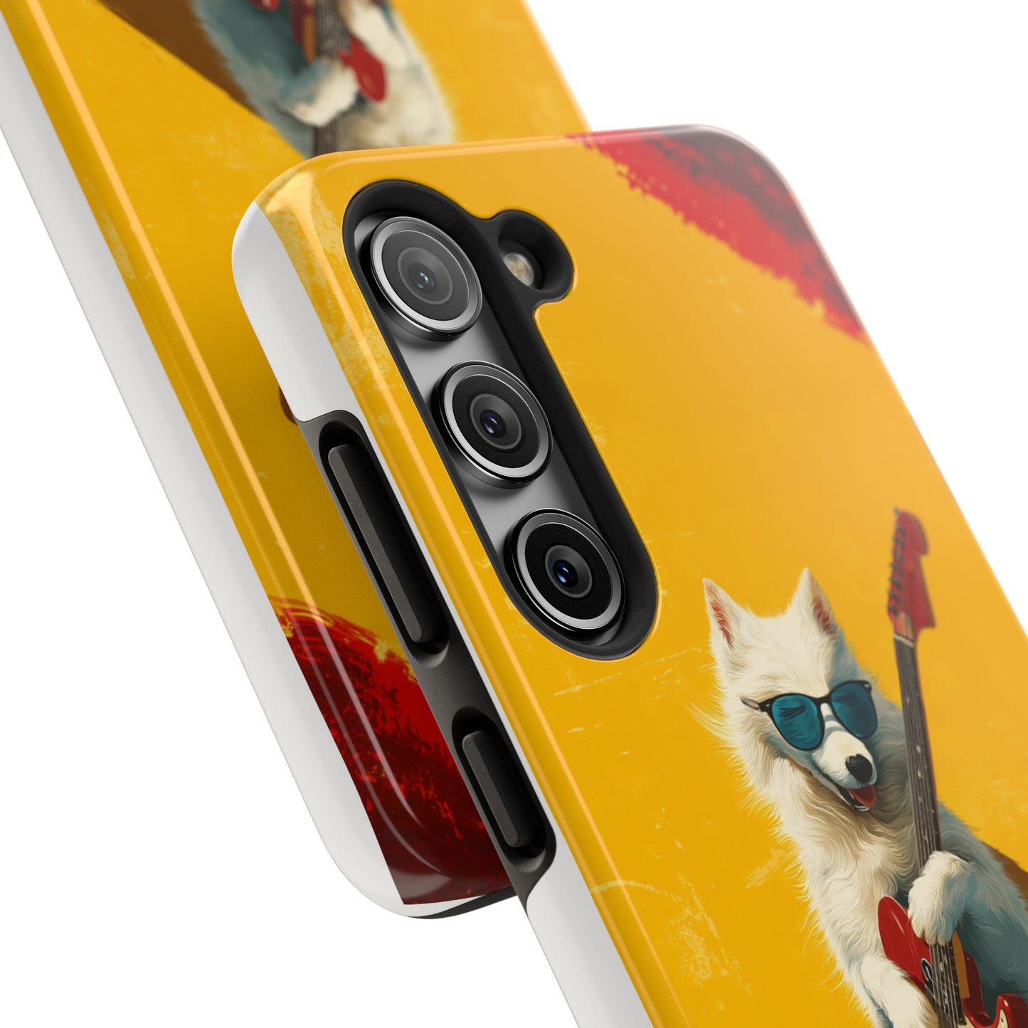 White Dog with Blue Sunglasses Playing Red Guitar Tough Phone Case