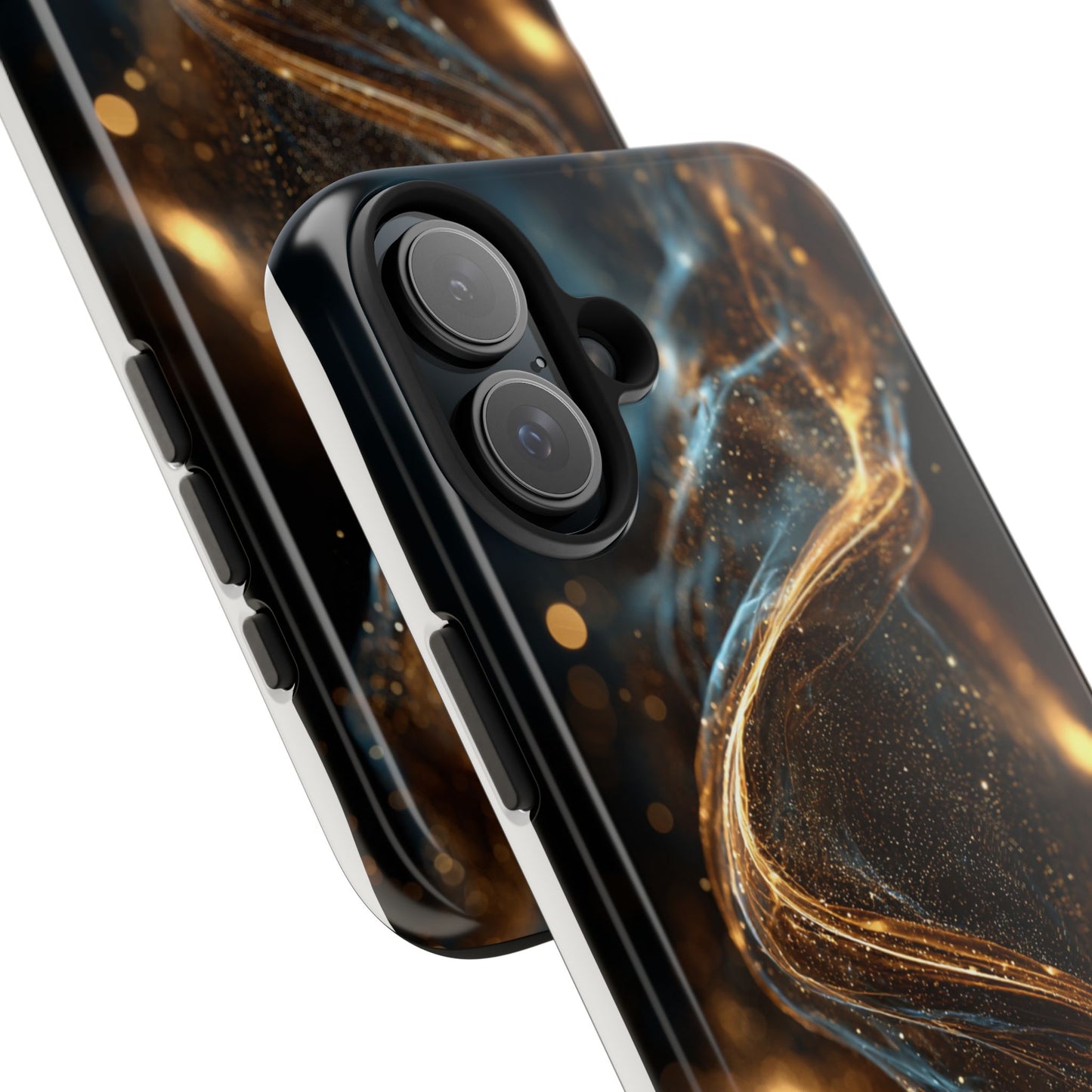 Stylish Tough Phone Case with Elegant Gold Swirl Design