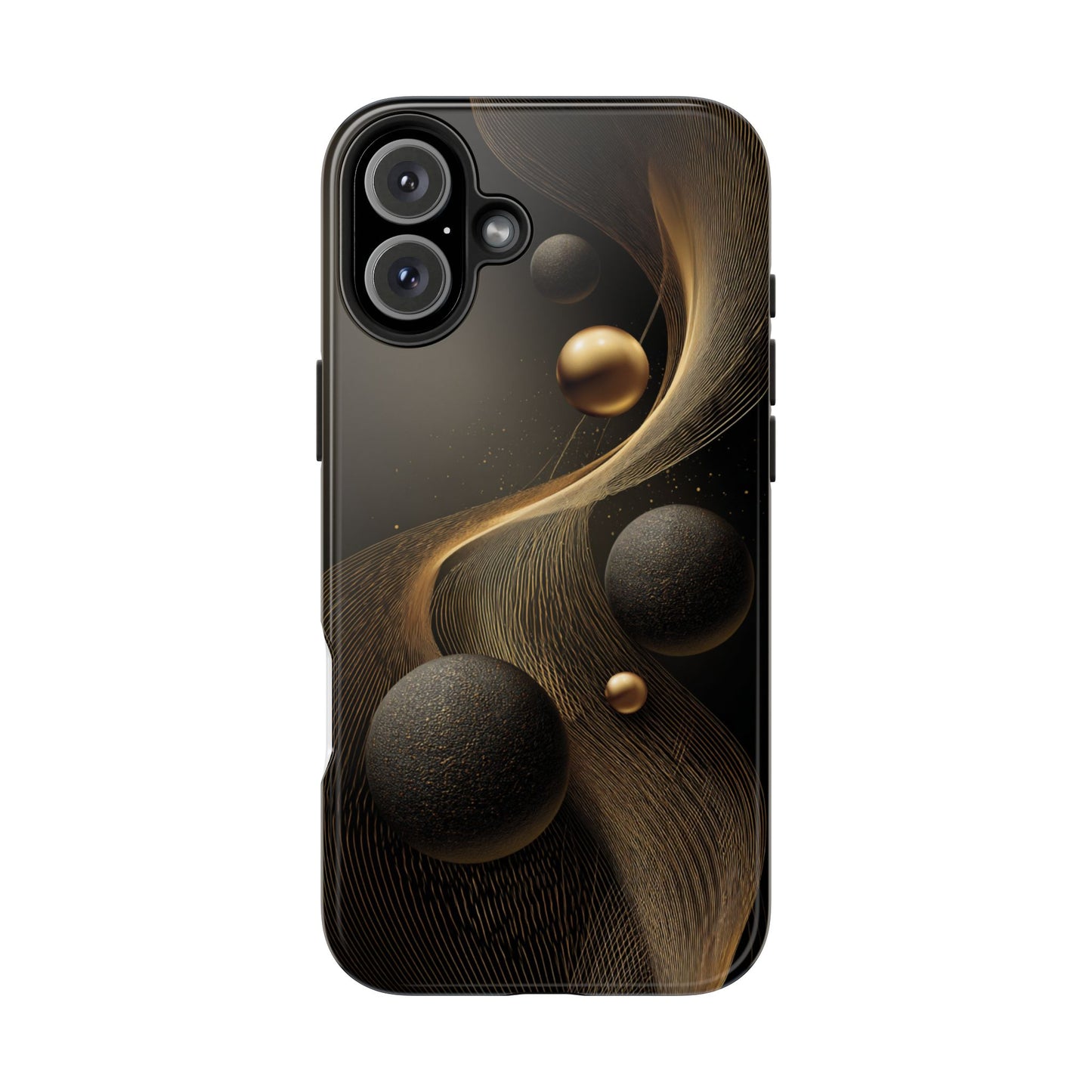 Cosmic Gold Waves Abstract Phone Case – Elegant Black Art