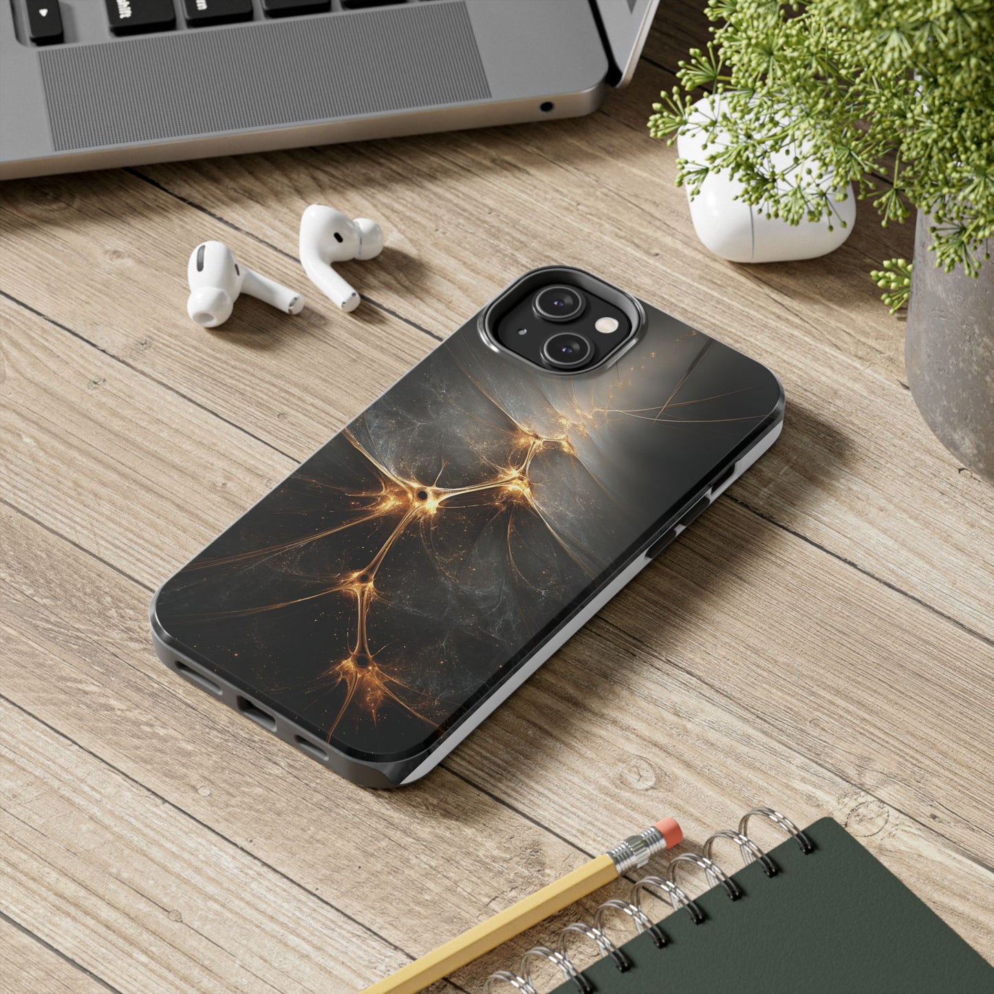 Tough Phone Case - Elegant Gold Fractal Design for Tech Lovers