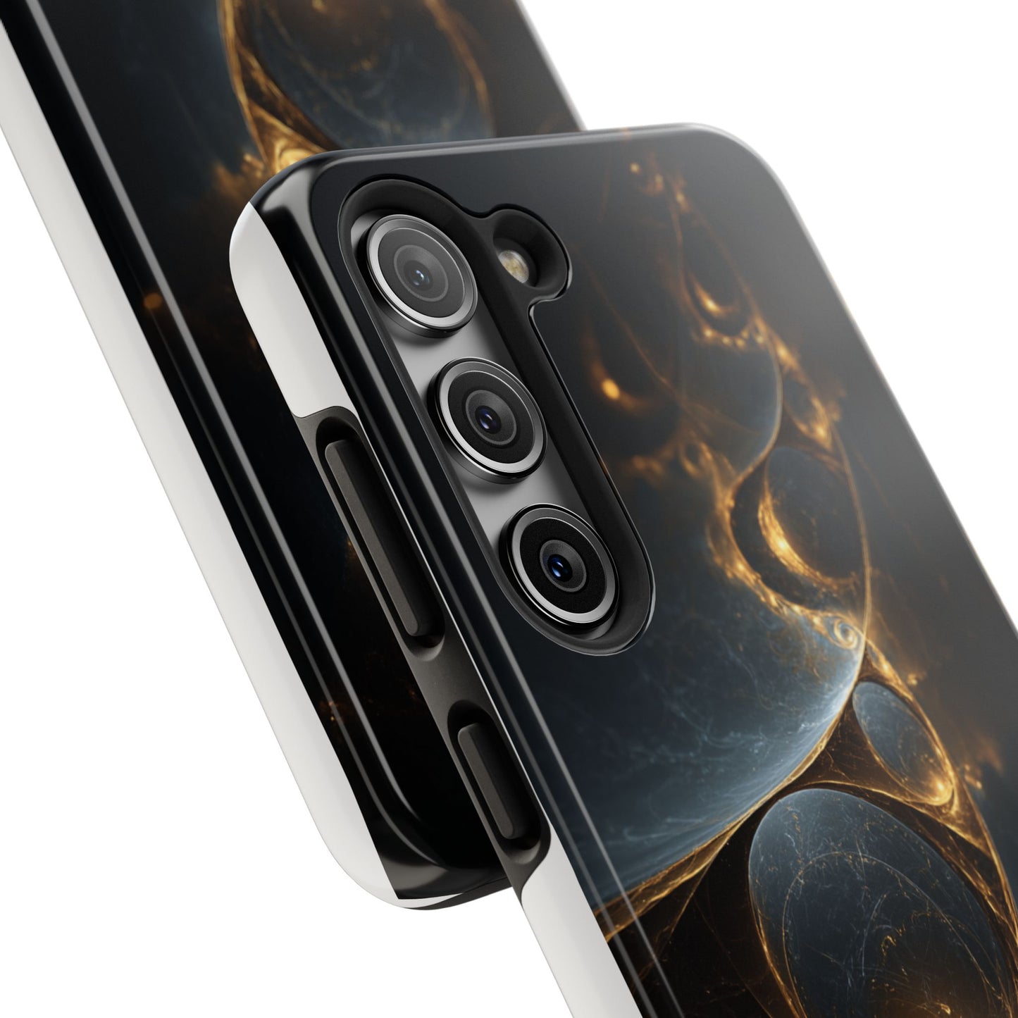 Stylish Tough Phone Case with Elegant Golden Swirls