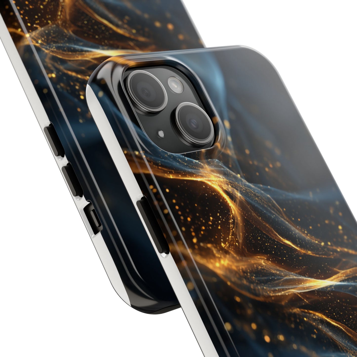 Stylish Tough Phone Case with Golden Swirl Design
